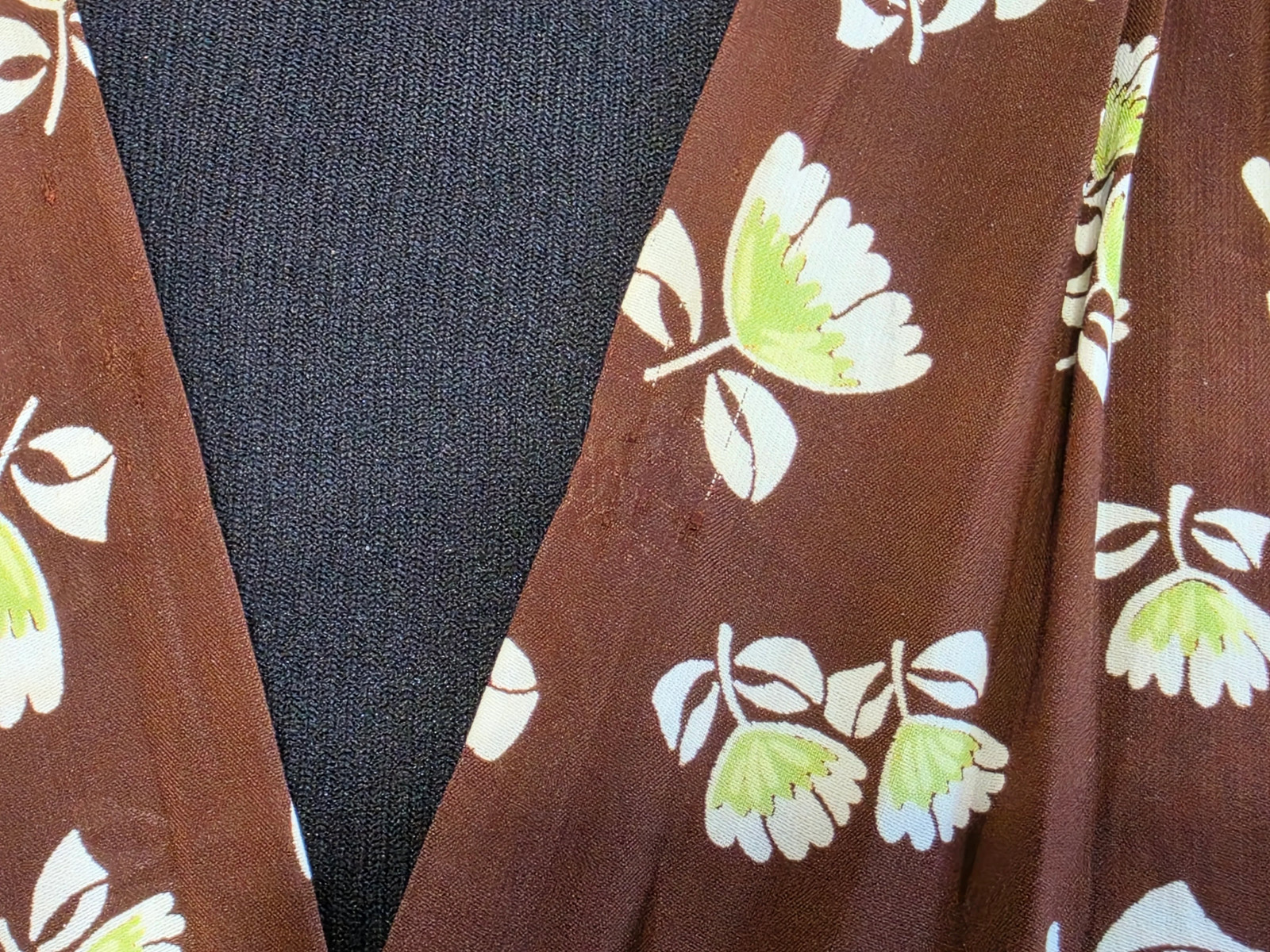 Vintage 1930s 1940s Brown Peplum Dress Flower Print Tulip Novelty (34″ waist)