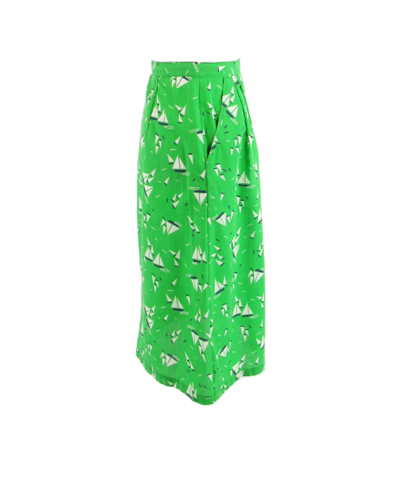Green white sail boat print cotton MAGIC SPORTSWEAR INC. vintage skirt XS