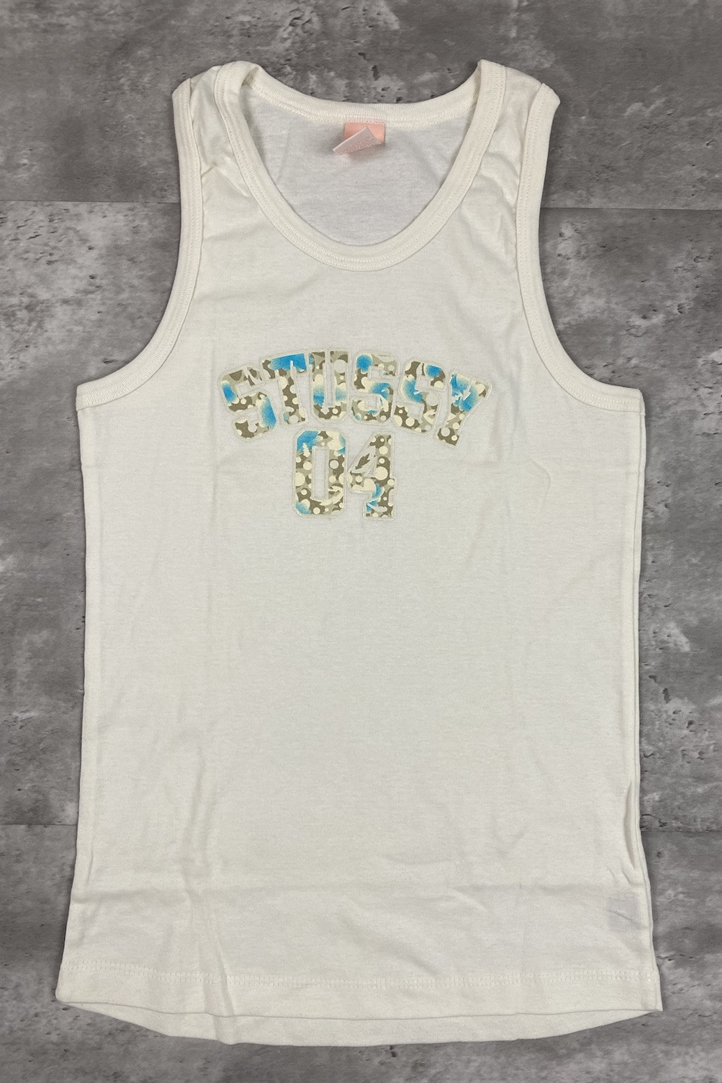 vintage STUSSY 04 TANK TOP SHIRT WOMENS L Y2K 2000s SPELL OUT LOGO