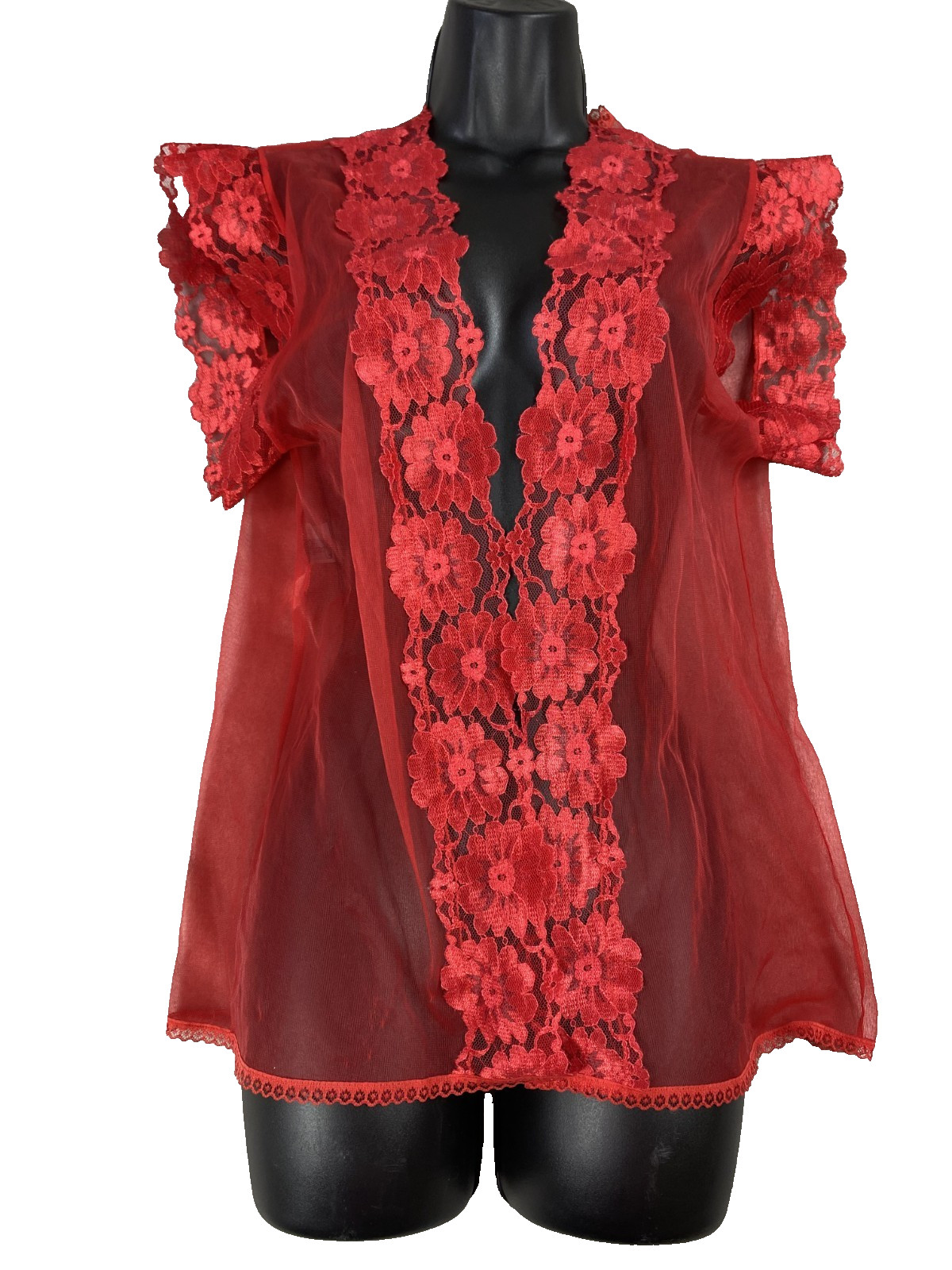 Vintage Alana Gale Cover Up Red Medium Lace Chiffon Sheer Fairycore Lingerie