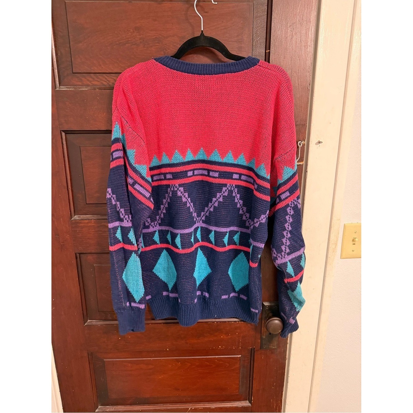 Concept Clothing Co. Colorblock Knit Sweater in Pink, Navy & Teal Vintage 80s