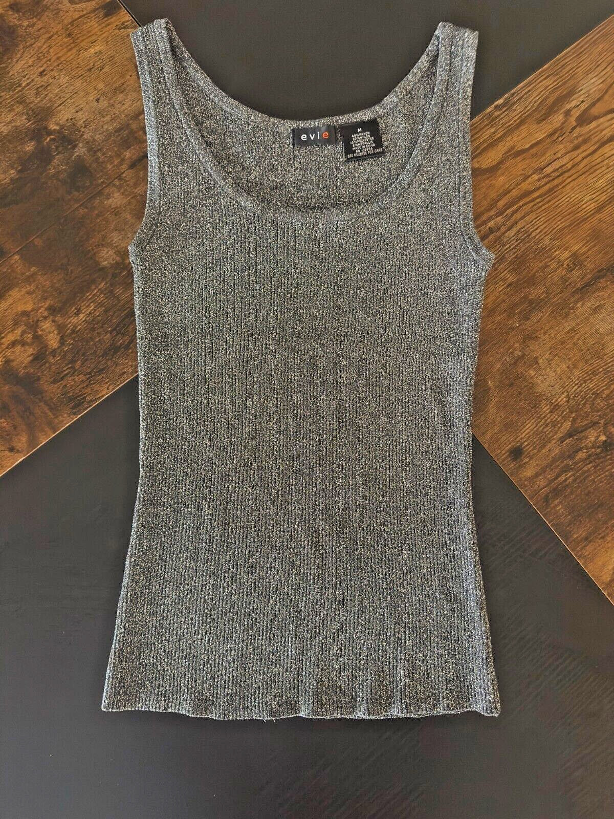 Vintage Evie Metalic Gray Knit Tank Size M, Stretches