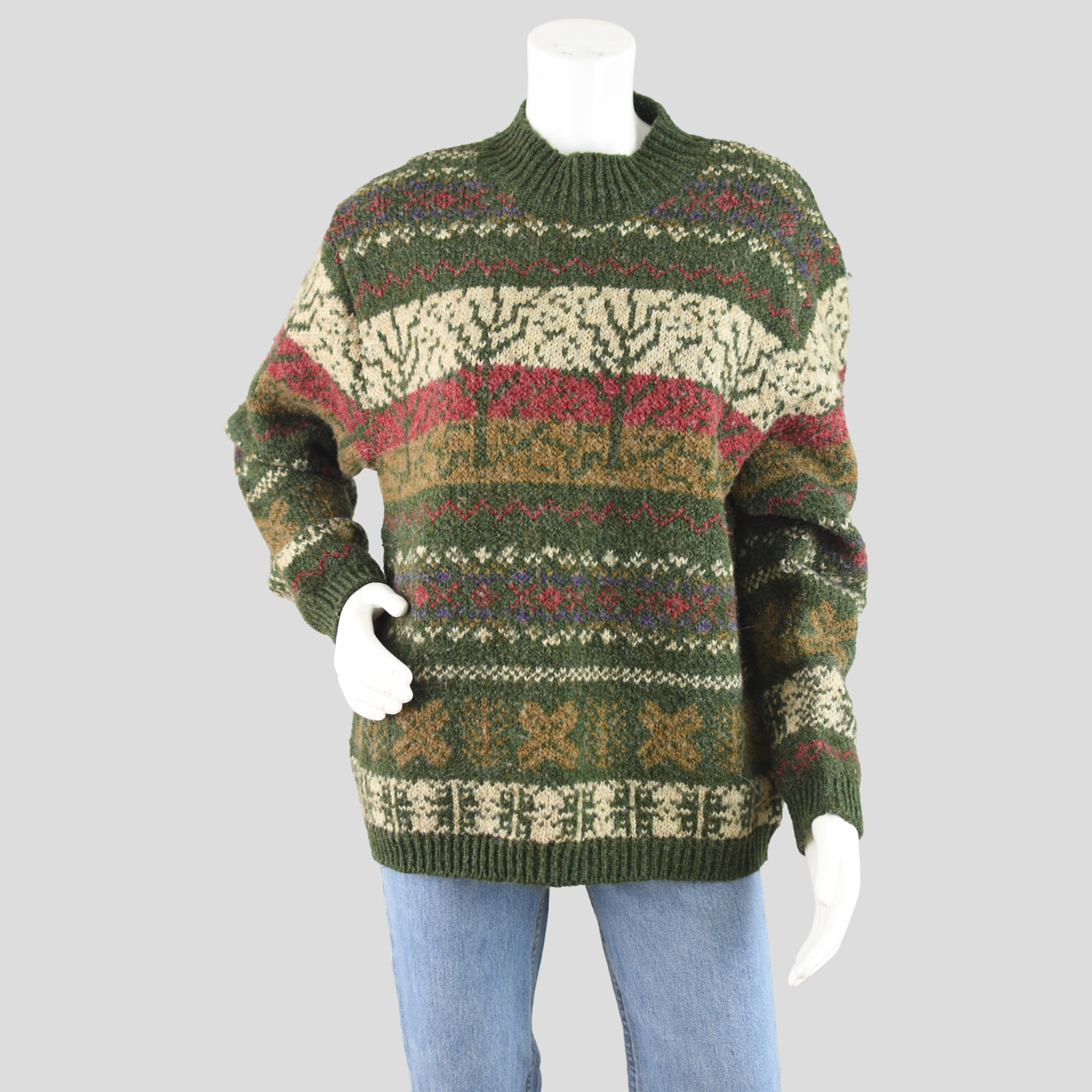 90s Mockneck Chunky Winter Wool Blend Green Sweater Women’s Extra Large