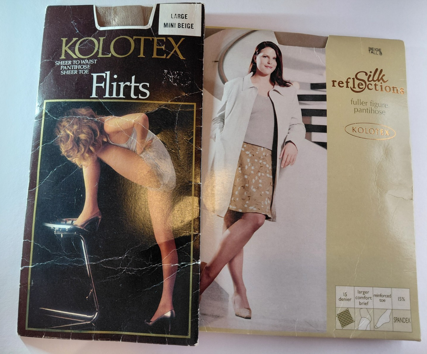 Vintage Kolotex Pantyhose Stockings Bundle Flirts Silk Reflections Large Beige