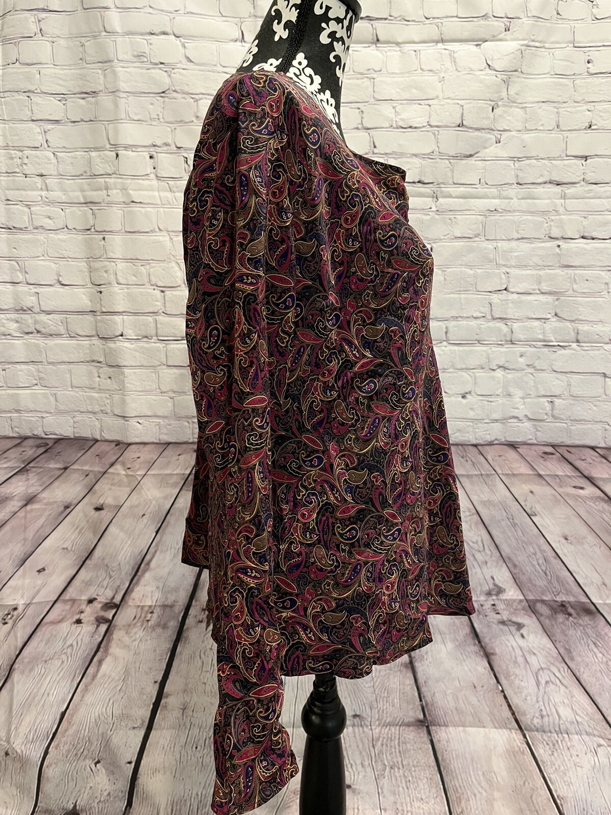 VTG 90’s ANN MAY Women’s Purple Multi Paisley 100% Silk Long Sleeves Blouse L