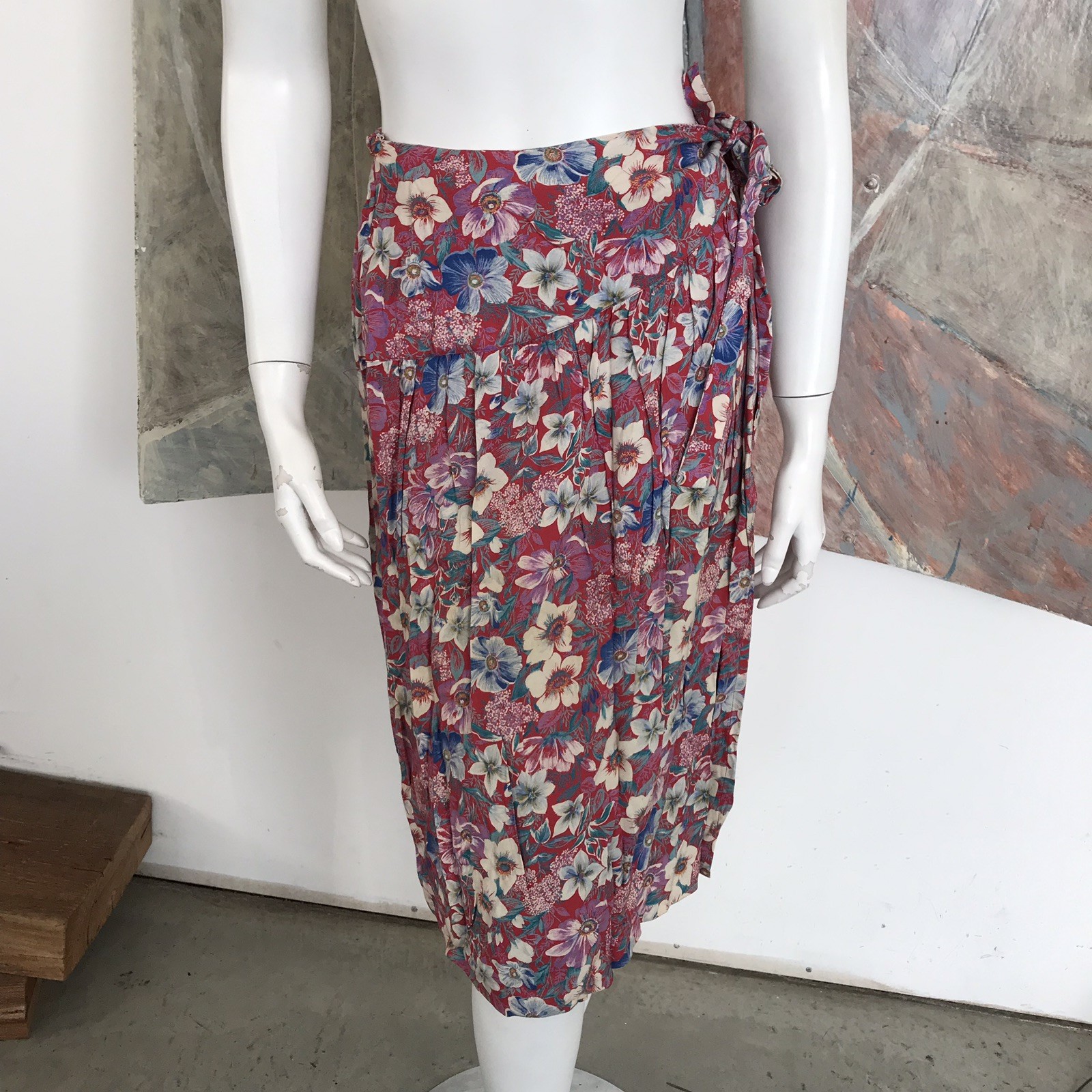 Vintage Jane Schaffhausen Belle France Floral Kneelength Wrap Skirt B SZ 4