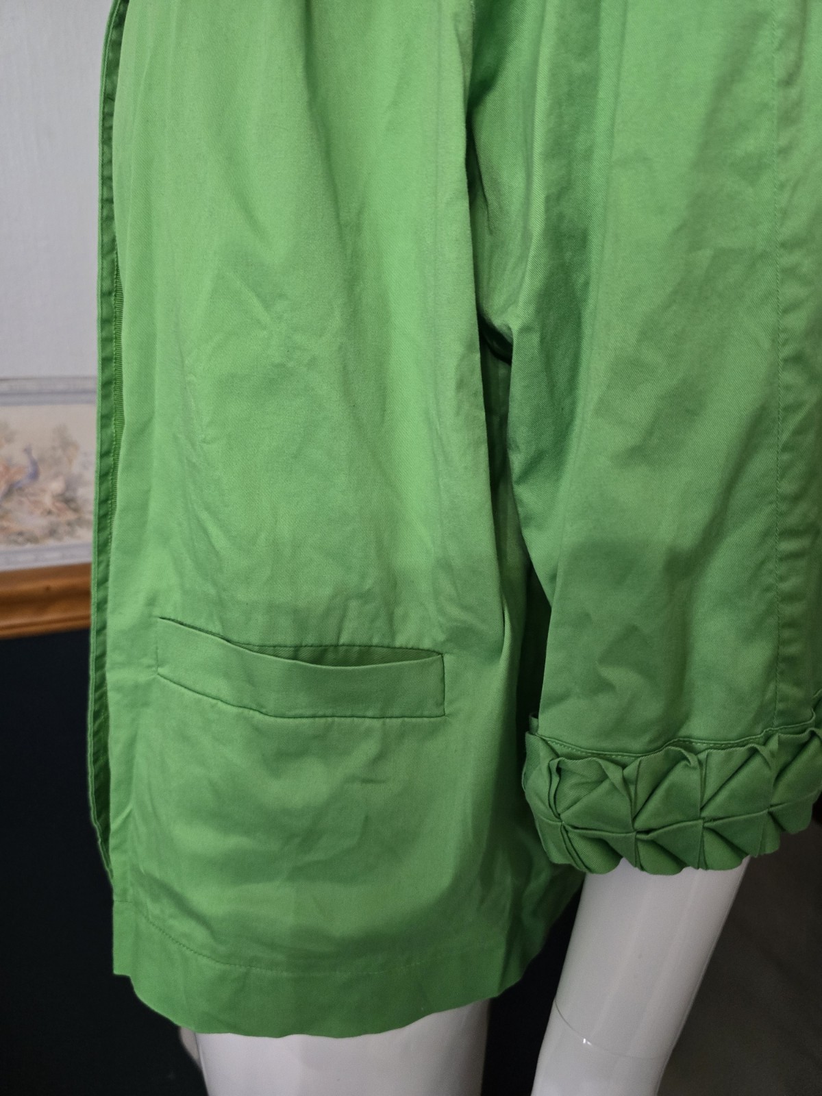 SIMPLY Chloe Dao Green Pleated Collar Jacket 1X Plus Size Cotton Stretch