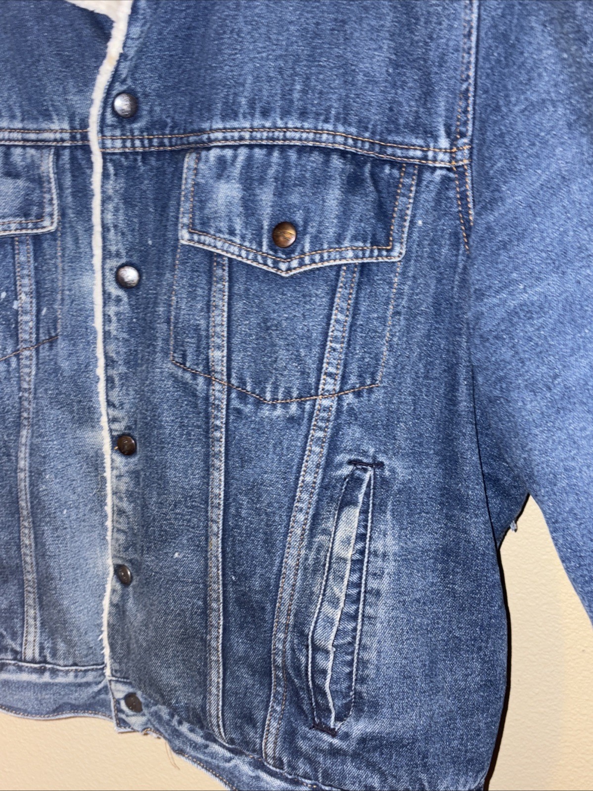 Vintage 1970s Silver Spur Western Wear Faux Sherpa Lined Denim Jacket – XL