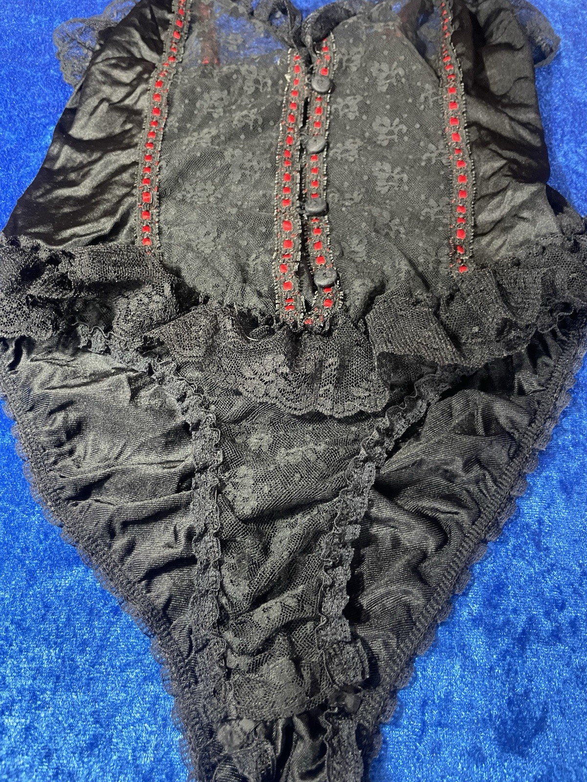 Vintage JCPenney Lingerie Black Lace Mesh Teddy Bodysuit Frilly Sissy Medium