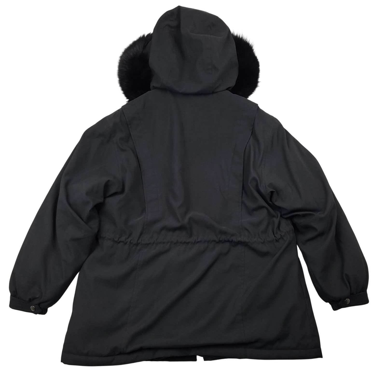 Vintage Bromley Sport Faux Fur Hooded Parka Coat Jacket Womens Large Black EUC