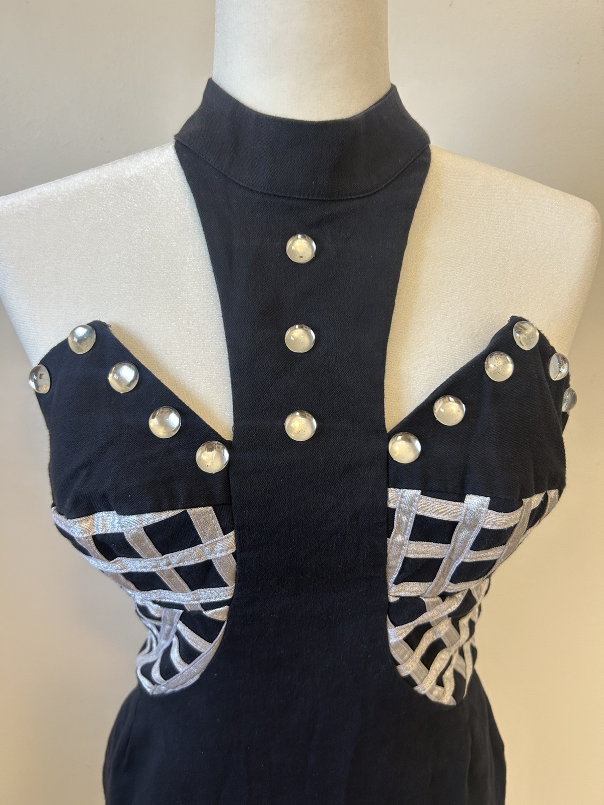 Vintage 80s/90s Private Club Studded Embellished Bustier Halter Bodycon Dress