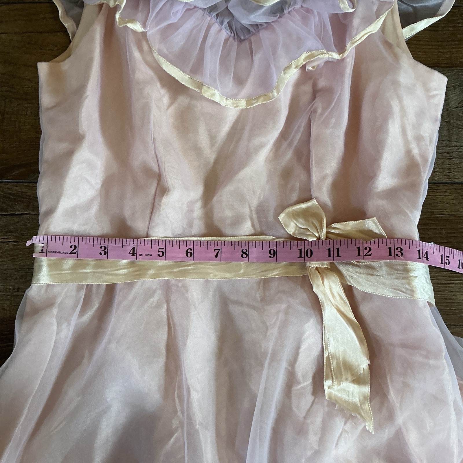 VTG Prom Party Dress Size 13/14 Pink Lavender Organza Ruffle Union USA Made #29F