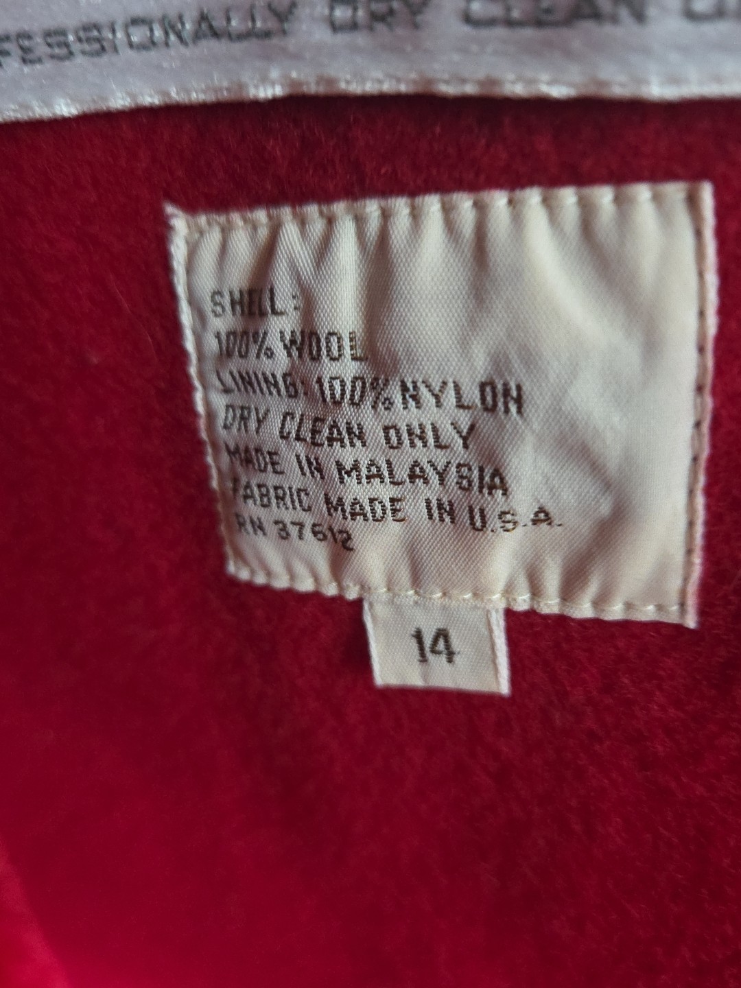 Vintage Central Park 100% Red Wool Anglo Fabrics SZ 14 Long Duster Jacket USA