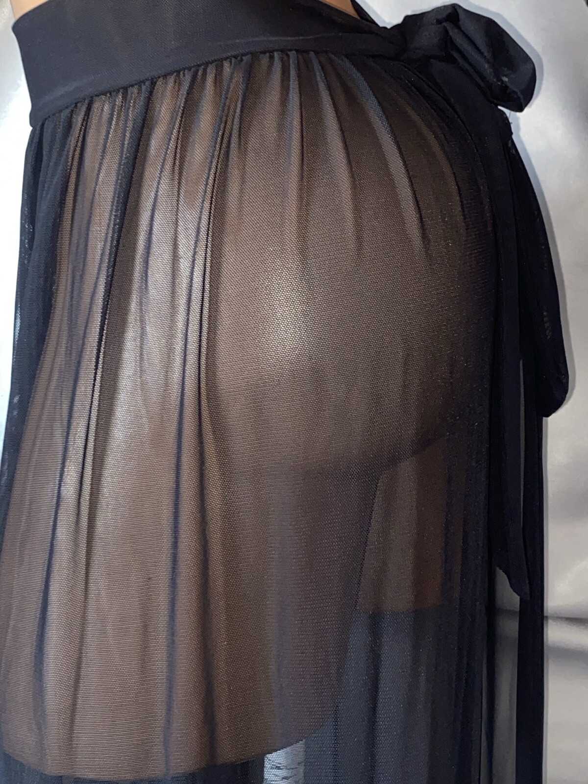 VTG SILKY SHEER WHIMSIGOTH VAMP NYLON MESH TIE SLING MAXI TALL LONG SKIRT S M L