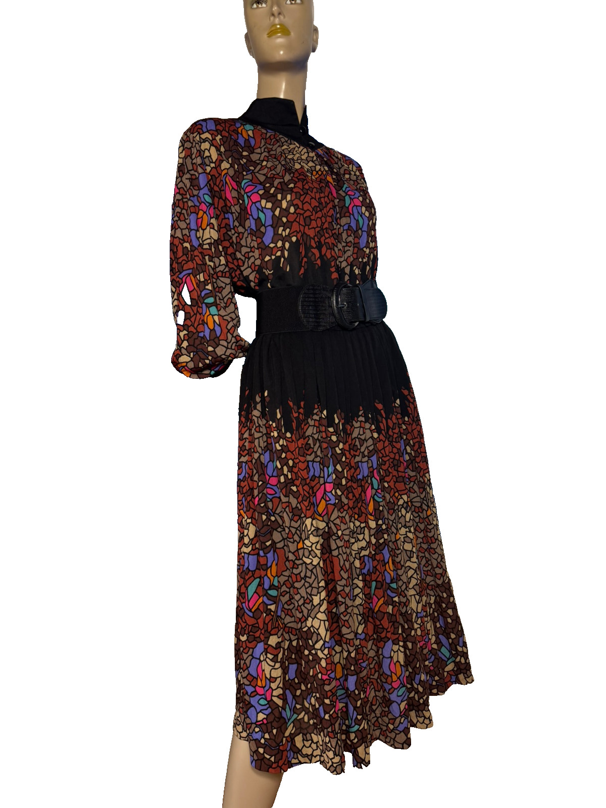 Lisabella Roma Vintage Midi Dress 70s 80s Jersey Fit & Flare Mosaic Pattern 40 42