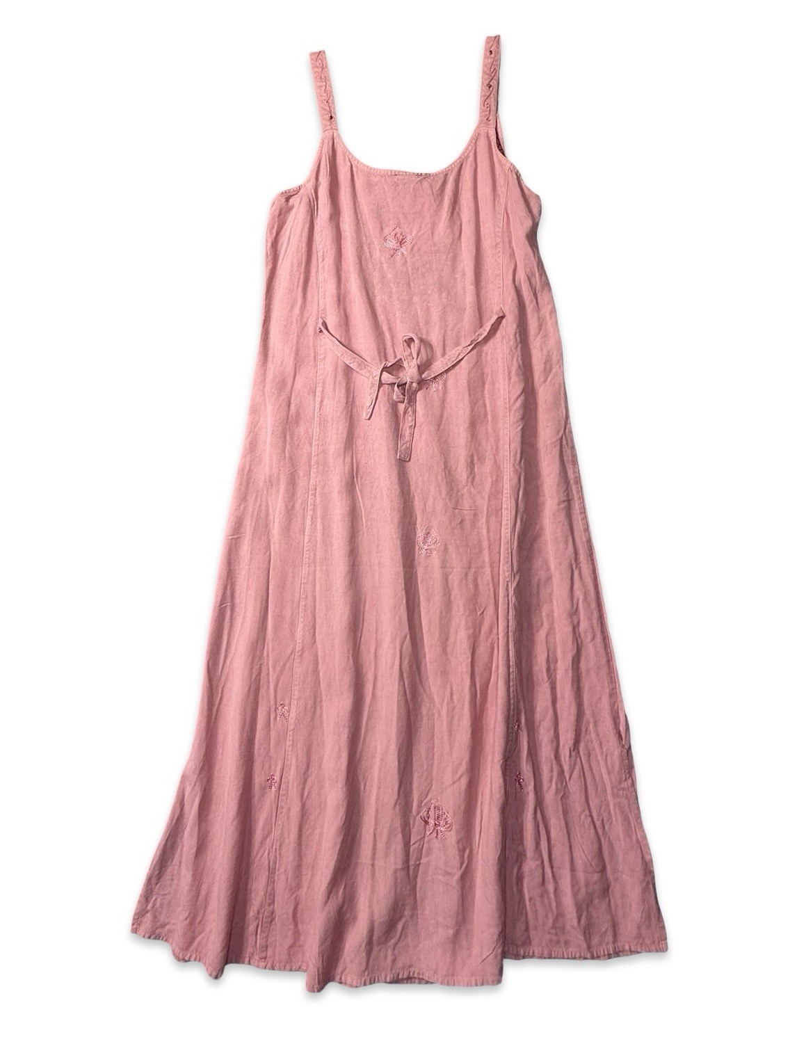 Vintage 1990s Beautiful Rose Pink Embroidered Beaded Midi/Maxi Dress Boho READ