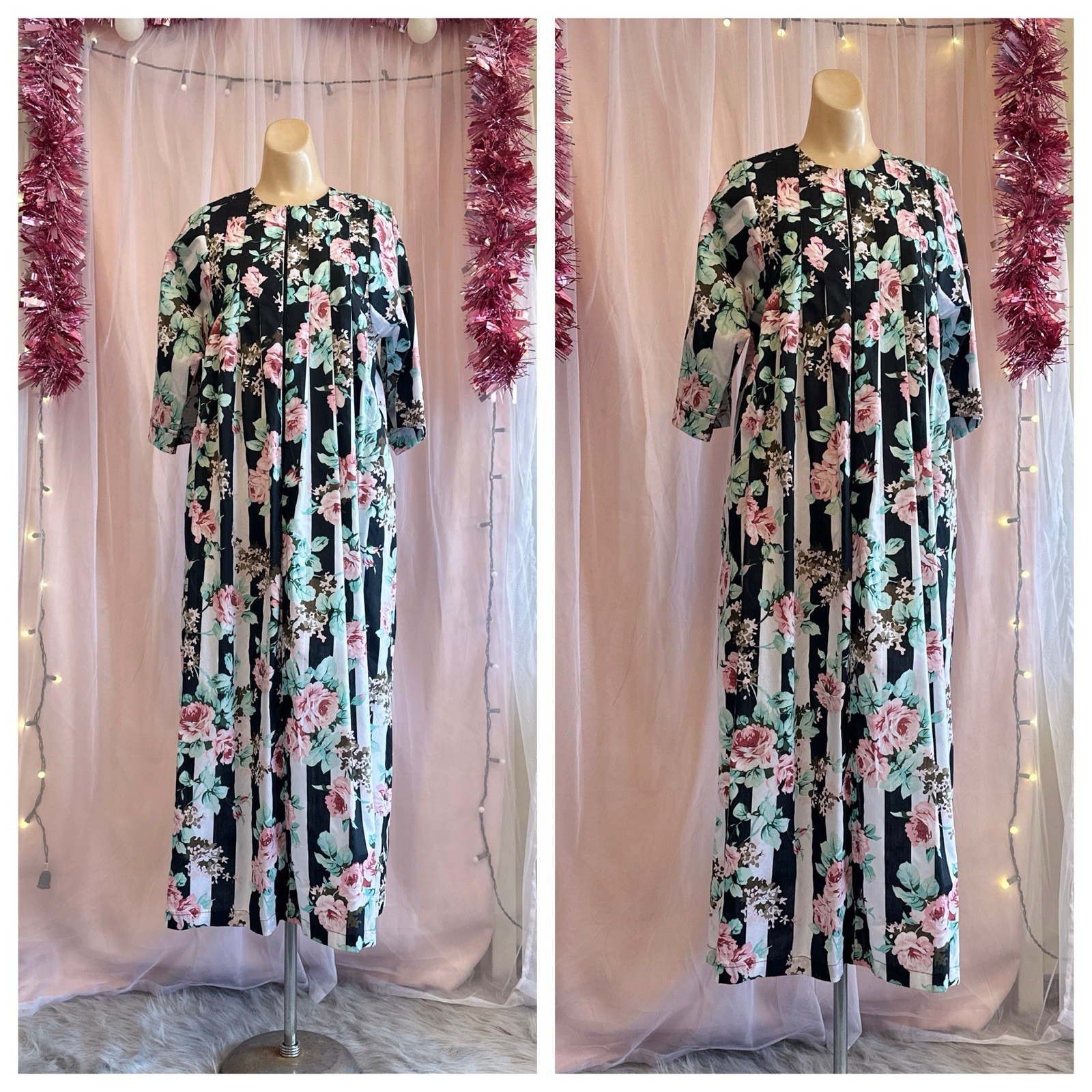 Vintage 80s MuuMuu Nightgown Maxi Dress Floral Print Dressing Gown Loungewear M