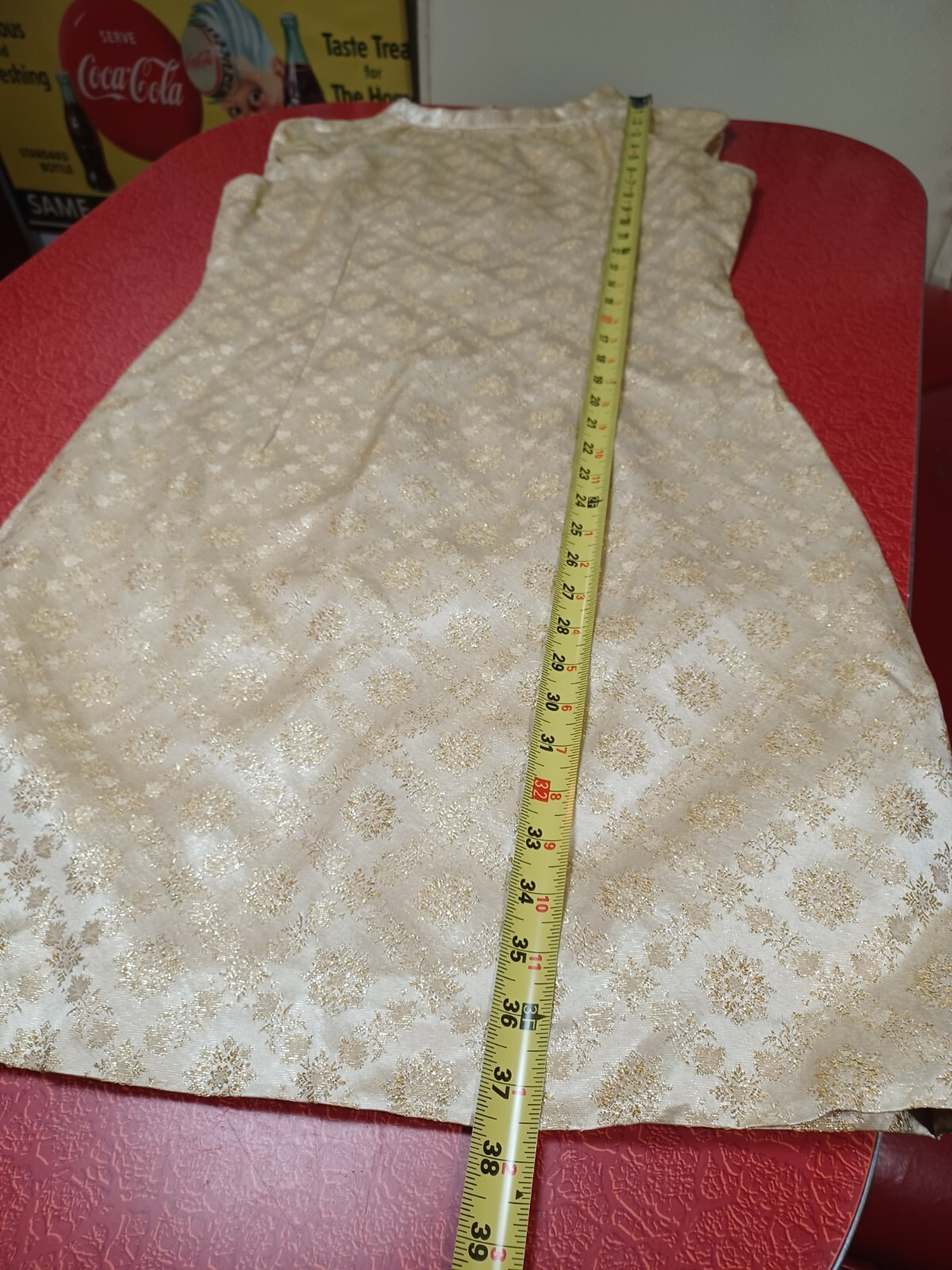 True VTG 1960s Mid-century Gold Brocade Dress Jacket Set Jackie Kennedy S/M MCM
