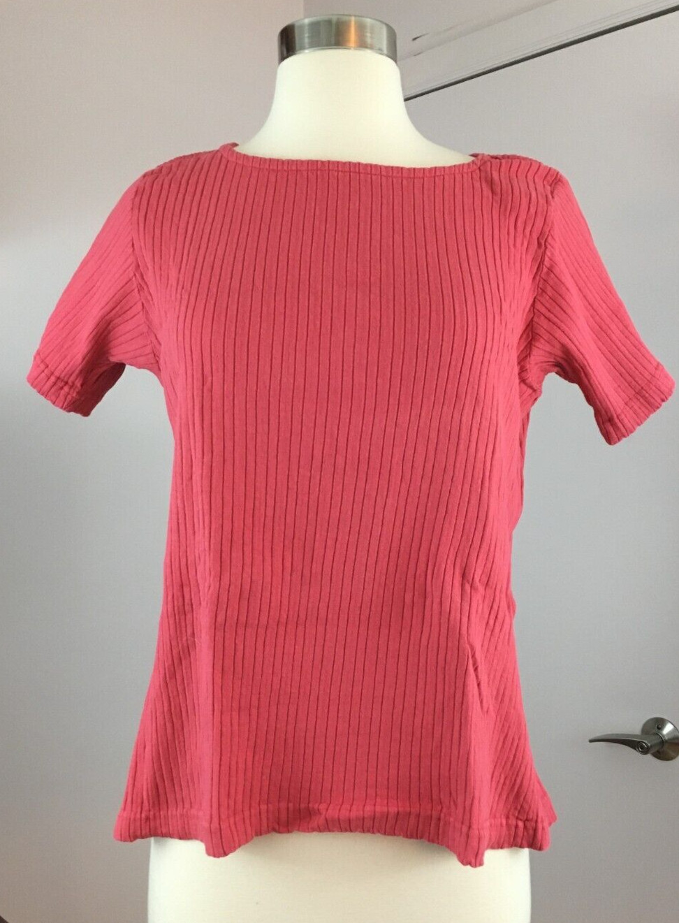 Vintage Blue Fish Red Ribbed Shirt No Print Lagenlook Layering Size 1