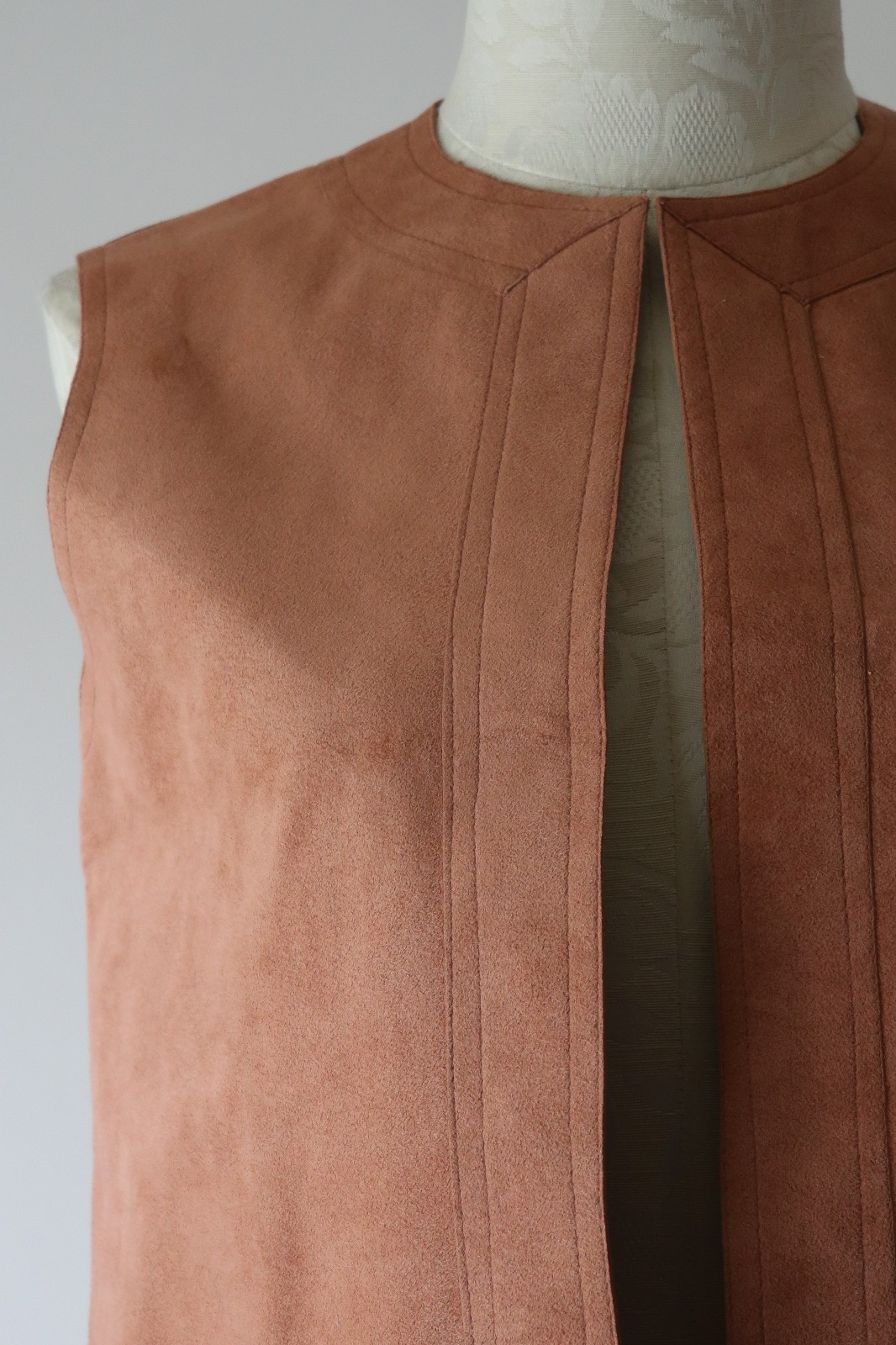 70s Vintage Pink Ultrasuede Open Front Waistcoat Sleeveless Jacket Vest Women M