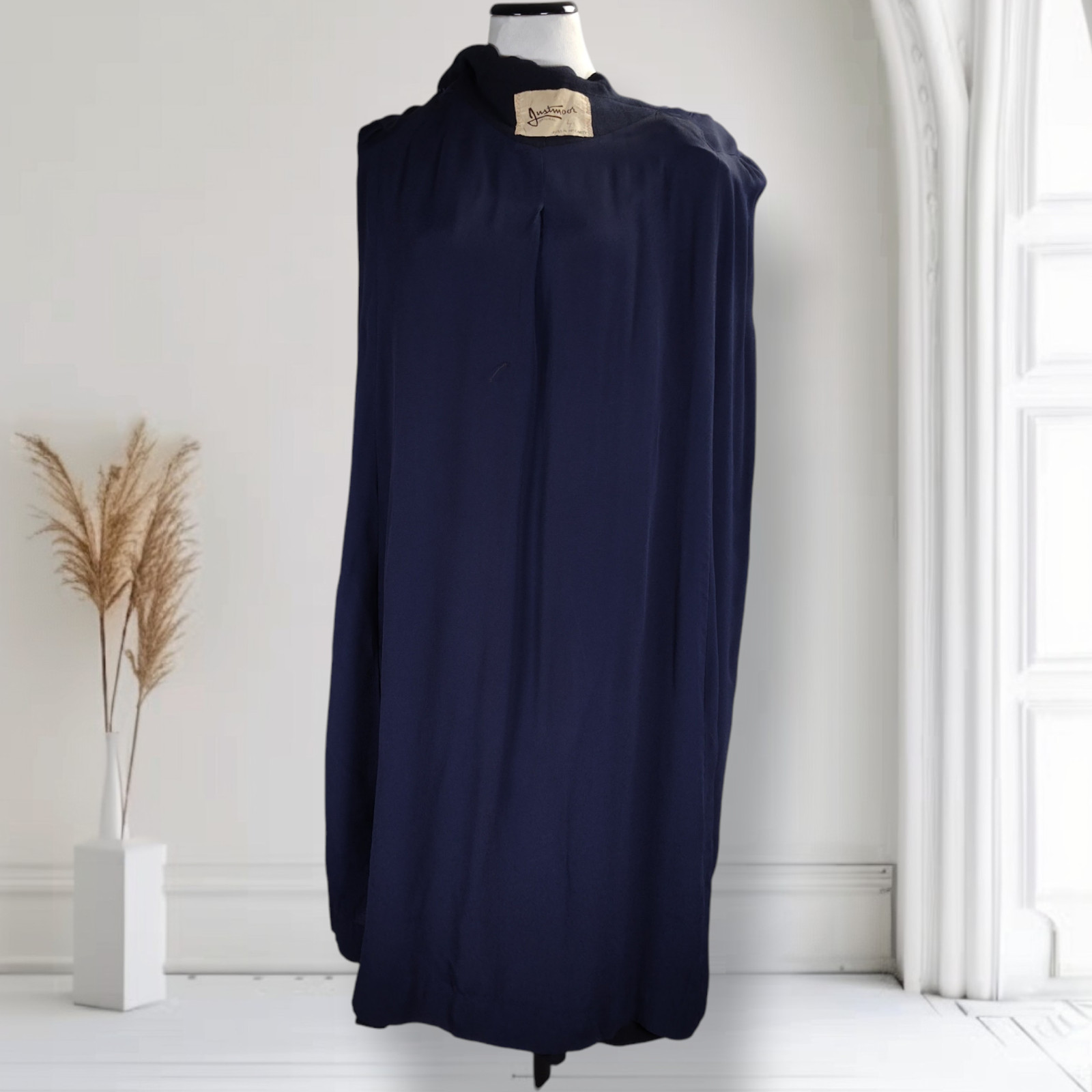 Vintage 1940s Midnight Blue Wool Crepe Gothic Cape Cloak Arm Slits Dark Academia