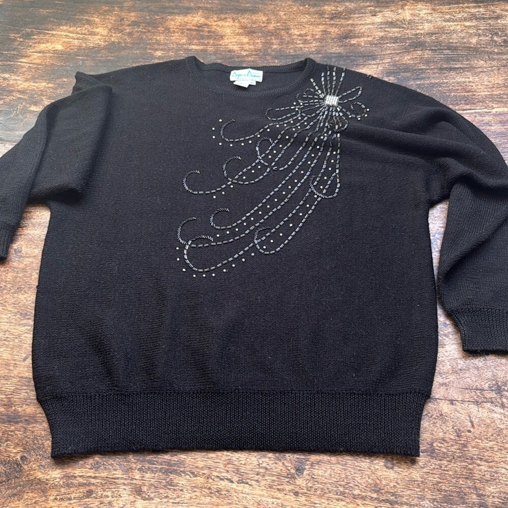 Draper’s & Damon’s pullover black beaded Sweater size extra Large long sleeve