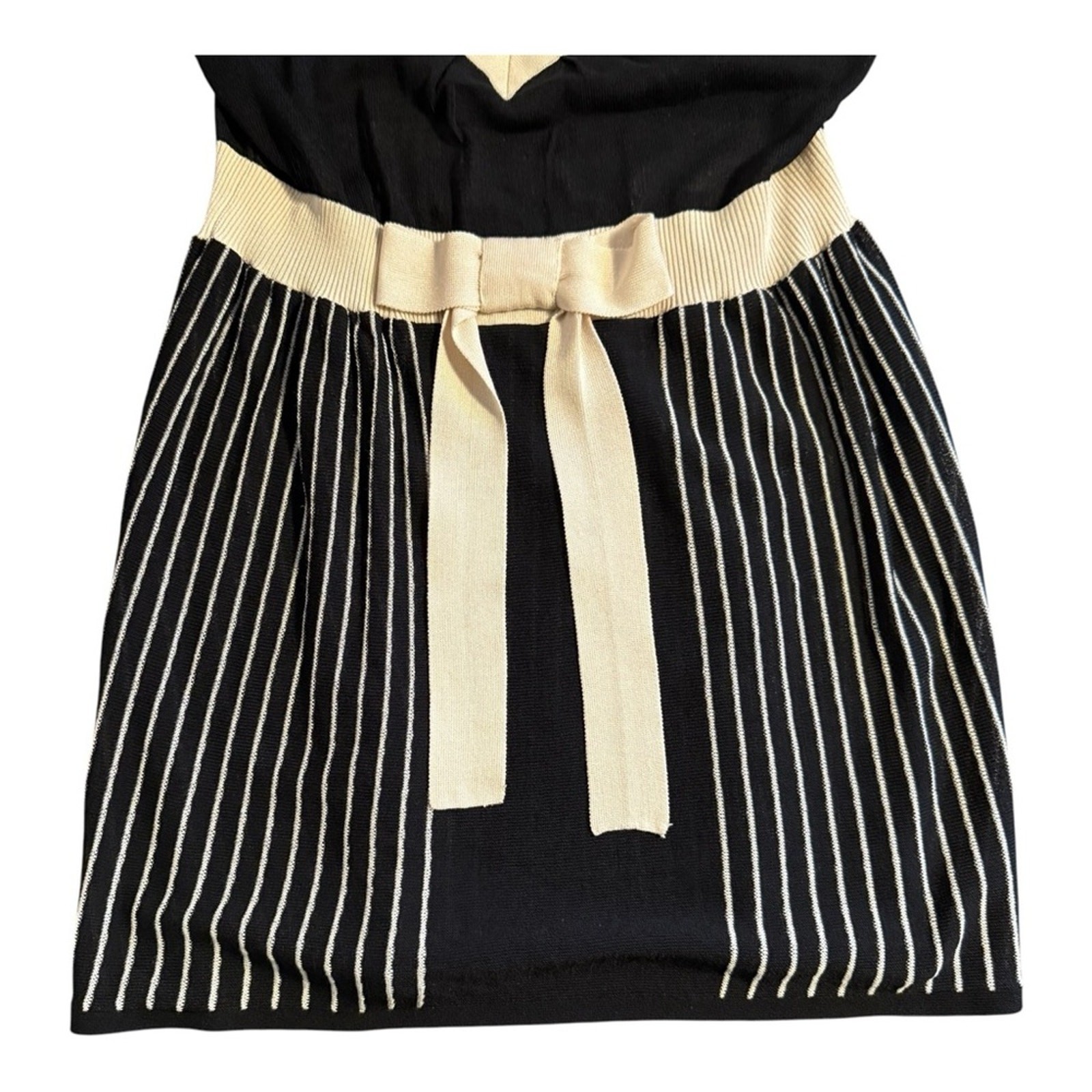 Nanette Lepore Vintage Knit Dress Black Cream Retro Coquette Feminine Medium