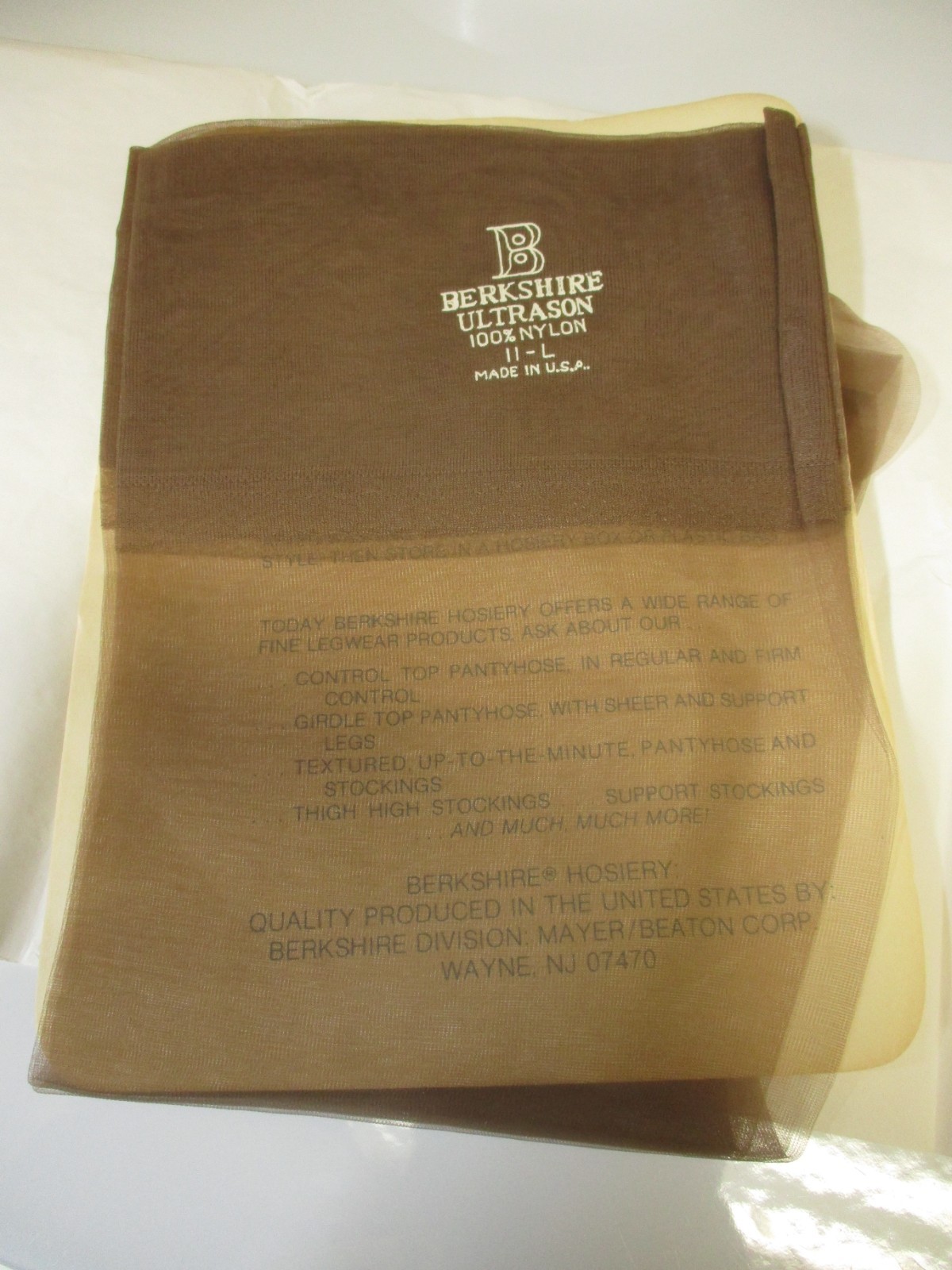 1PR VINTAGE BERKSHIRE ULTRASON SANDAL FLAT KNIT NYLON STOCKINGS SZ 11 LONG TAUPE