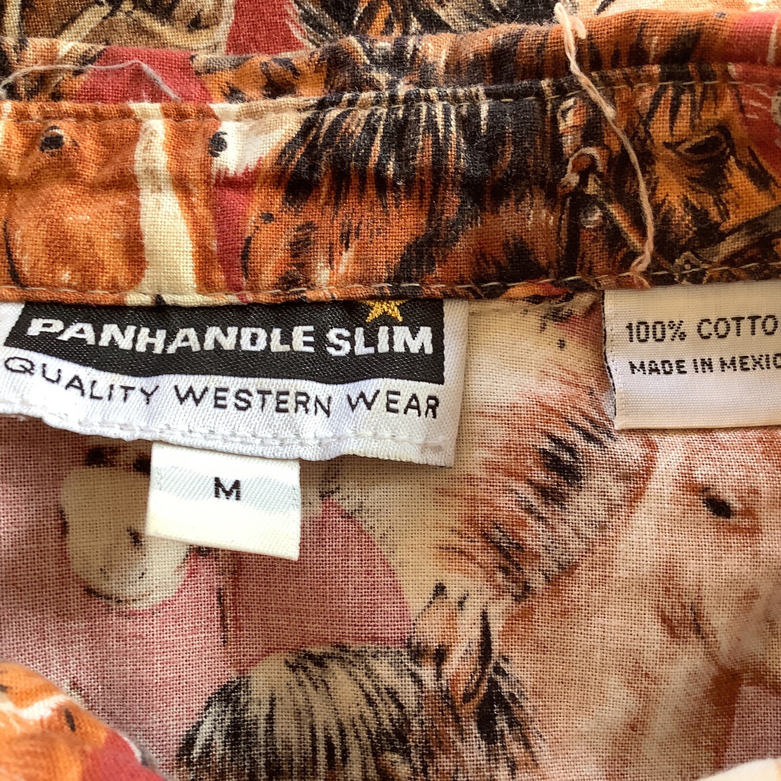 Vintage Panhandle Slim Womens Western Shirt Size Medium Horses Button Up Cotton