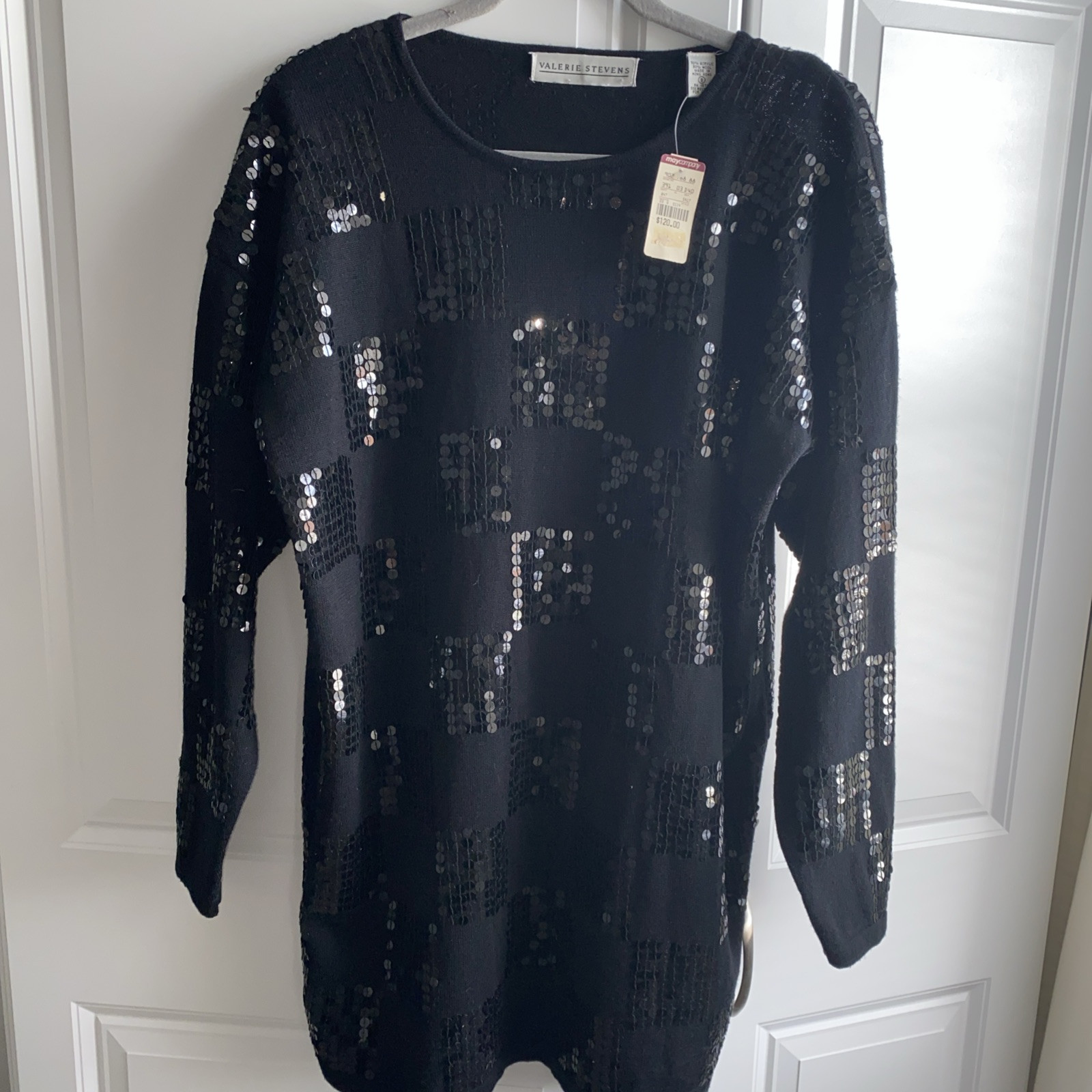 Vintage Valerie Stevens Sequins Sweater Black Small Deadstock Defect NWT *HOLE