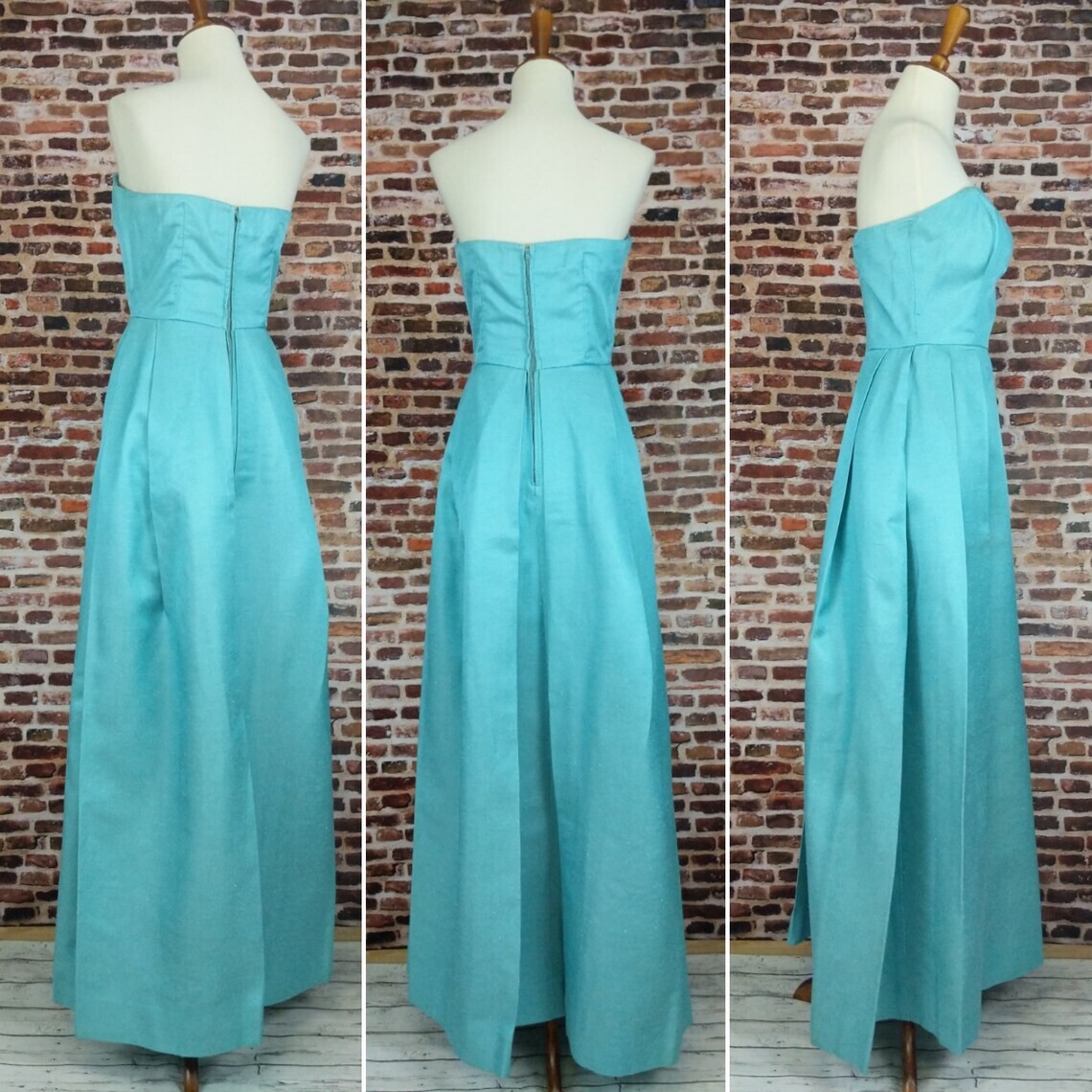Silk Formal Dress Vintage 50’s 60’s Blue Dress Shirt Jacket Set Sz Small XS MCM