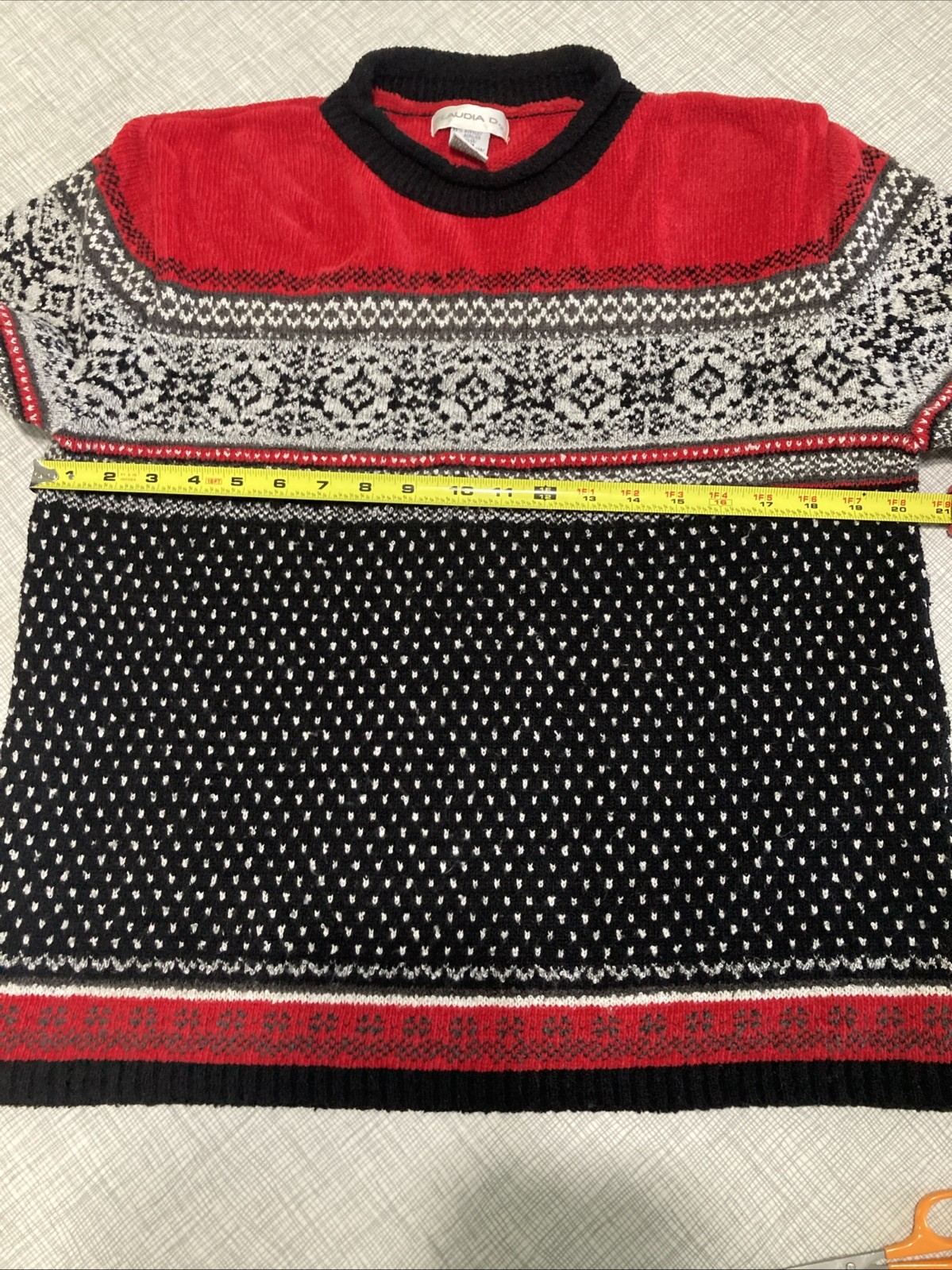 Vintage Claudia D Red Fair Isle Sweater Medium Nordic Knit 90s Ski Pullover GUC