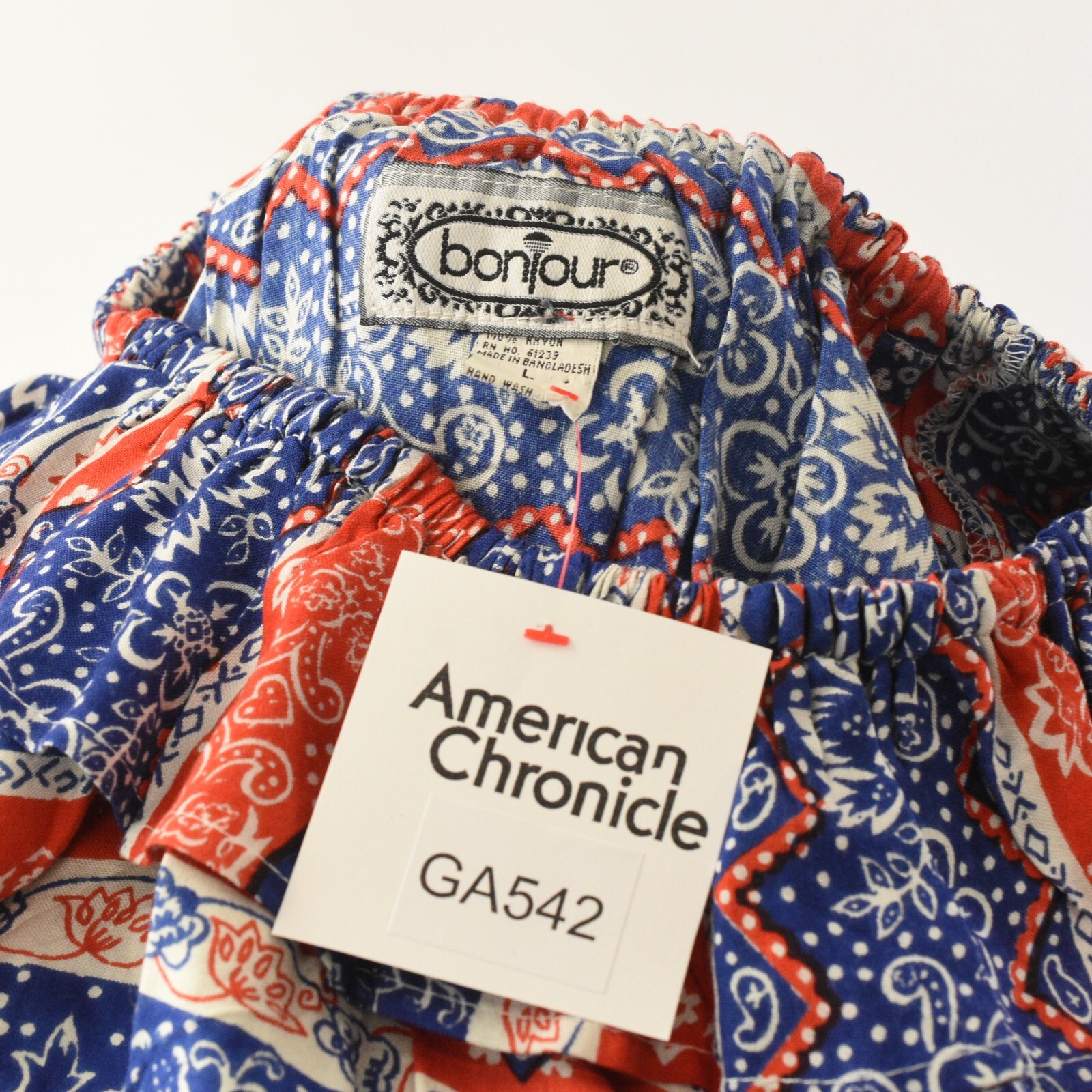 1990s Bonjour Red White Blue Striped Bandana Print Crop Top L