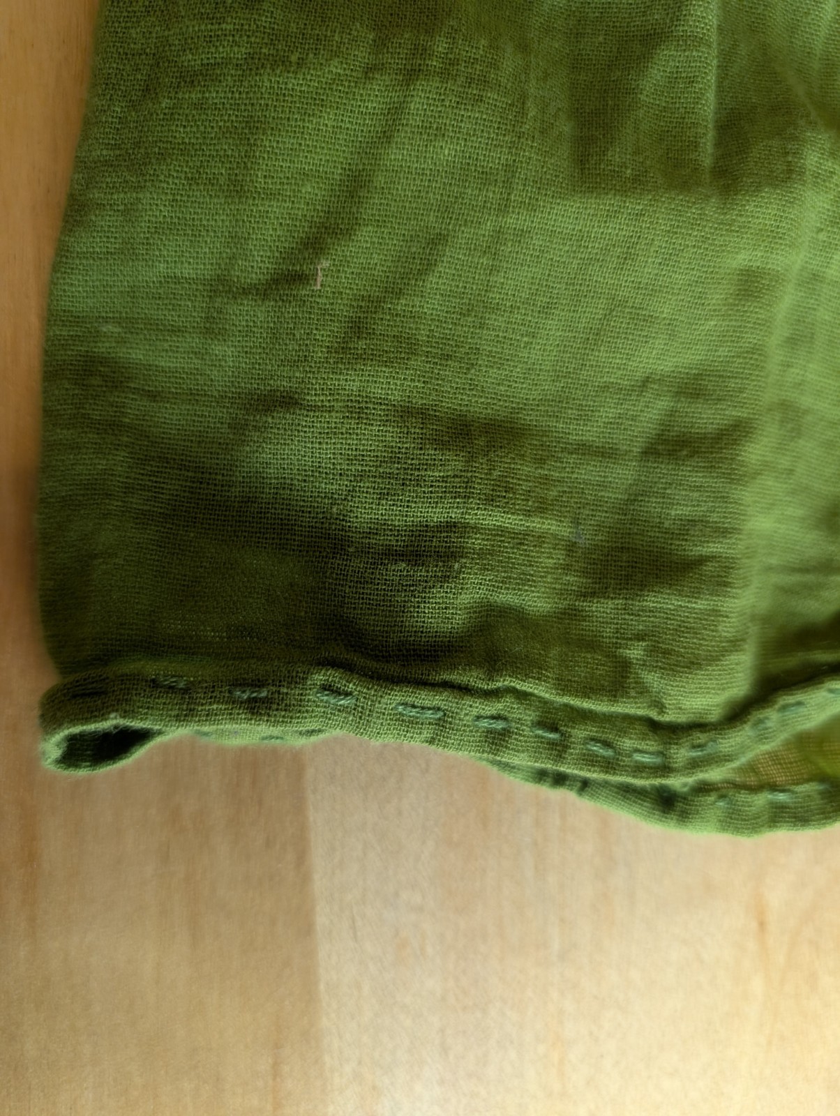 Vtg 70s Mexican Embroidered Cotton Gauze Tunic Blouse Boho Peasant Green Huipil