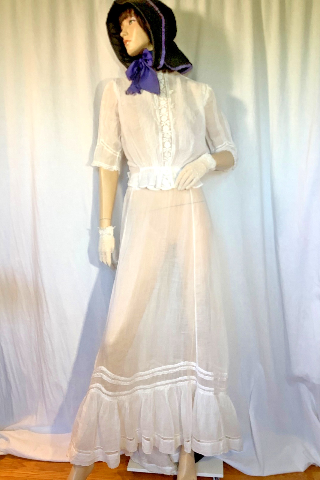 antique Victorian white XS sheer Cotton voile Belle Epoque skirt Petticoat train