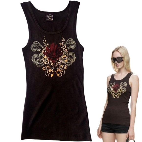 DEADSTOCK Y2K Gothic Rose Rhinestone Tank Top – Medium NWOT