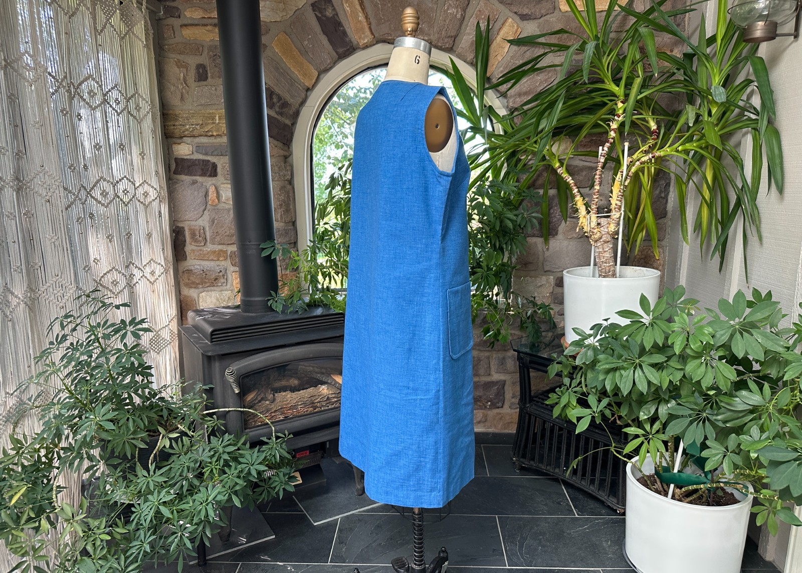 Vintage 1960s Blue Button Front Casual Dress with Pockets Johnny Appleseed’s