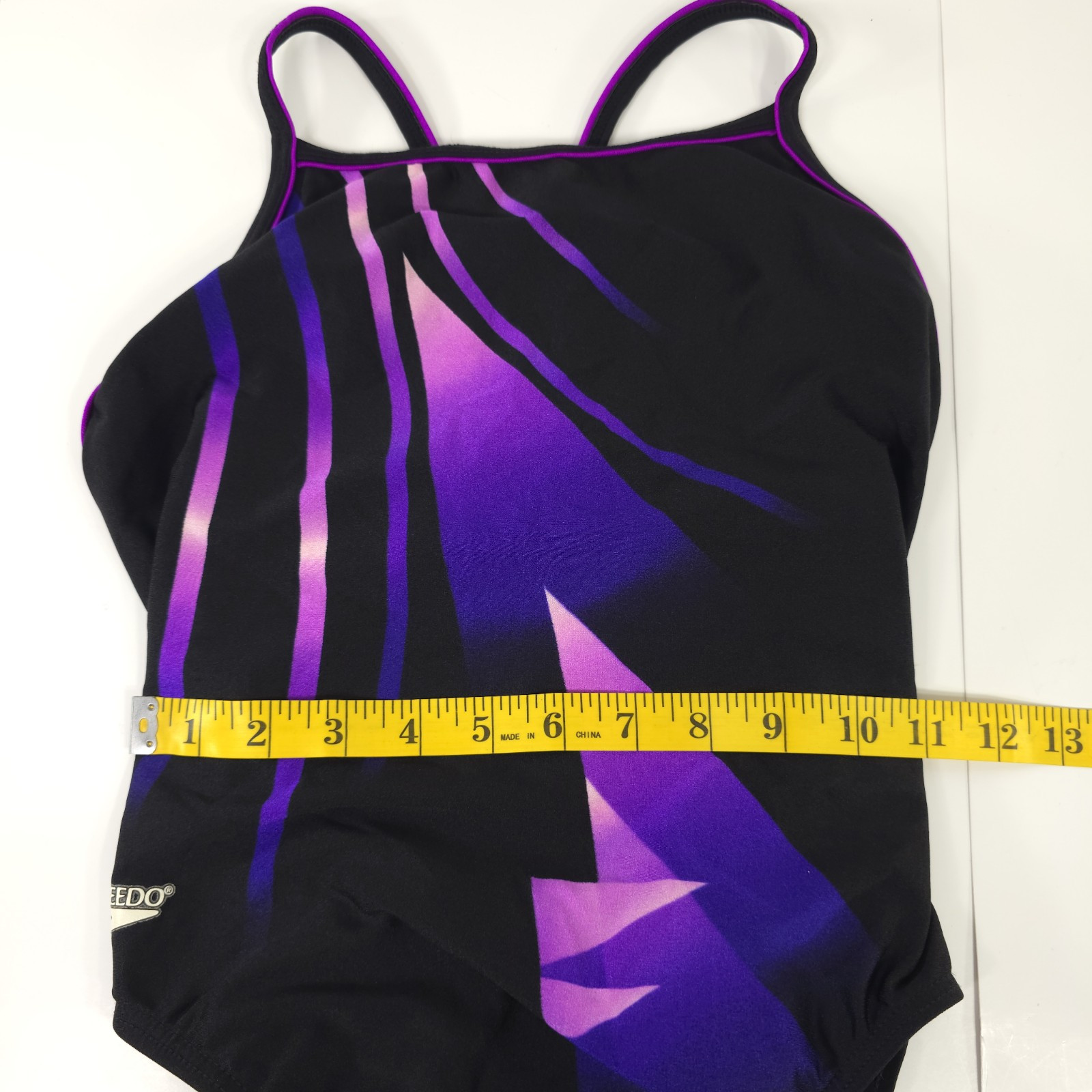 VINTAGE SPEEDO SWIMSUIT WOMENS SIZE 34 / 10 BLACK PINK PURPLE WIRE FREE UNPADDED