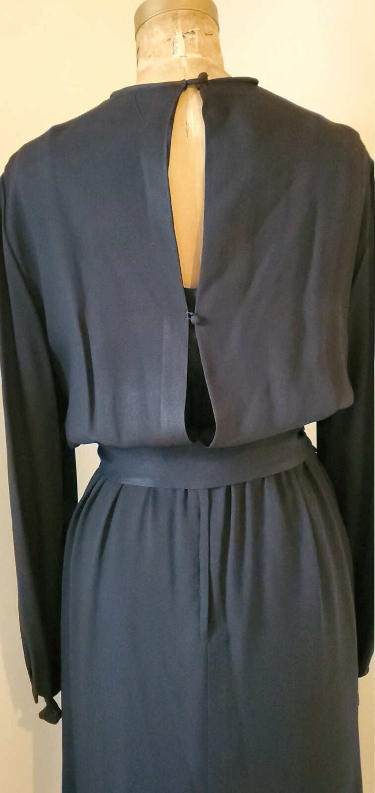 Vintage 1970’s Dress 70’s David Morris Black Teal Blue Dress ILGWU