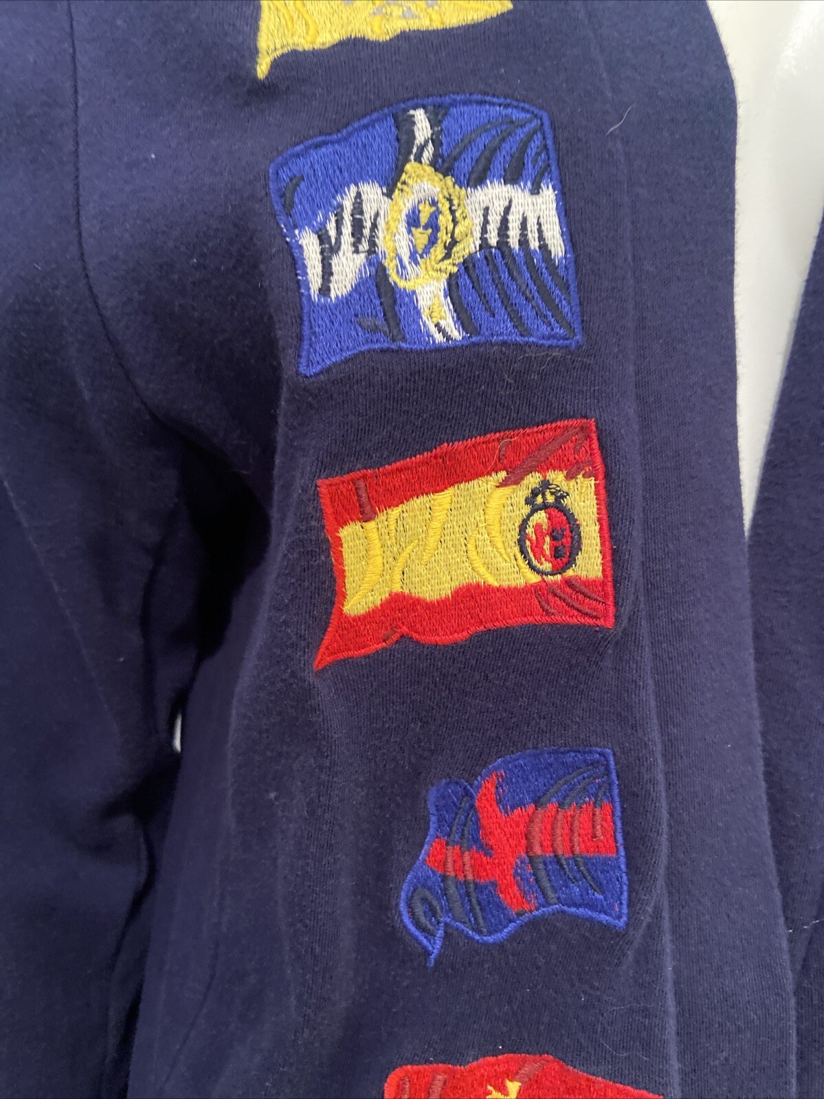Vintage 80s Cambridge SportsClub Multi Color Womens M Sweater Flags