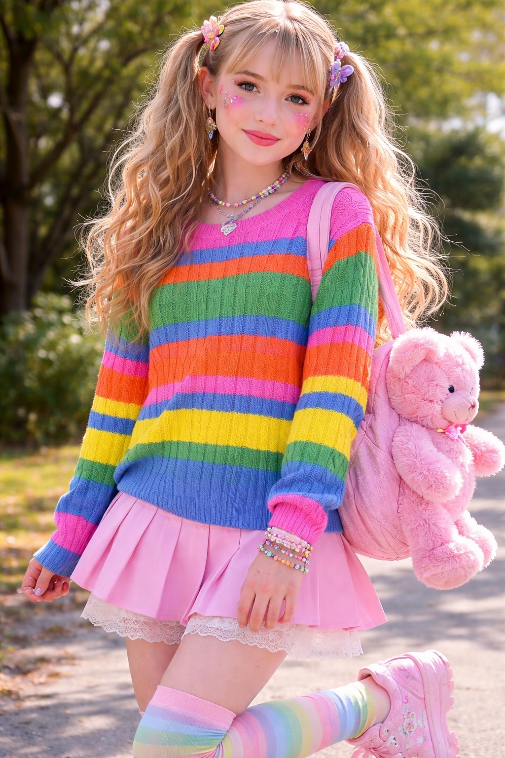 Vtg Y2K Pastel Goth Rainbow Striped Rave Kawaii CandyCore BarbieCore Sweater 💟