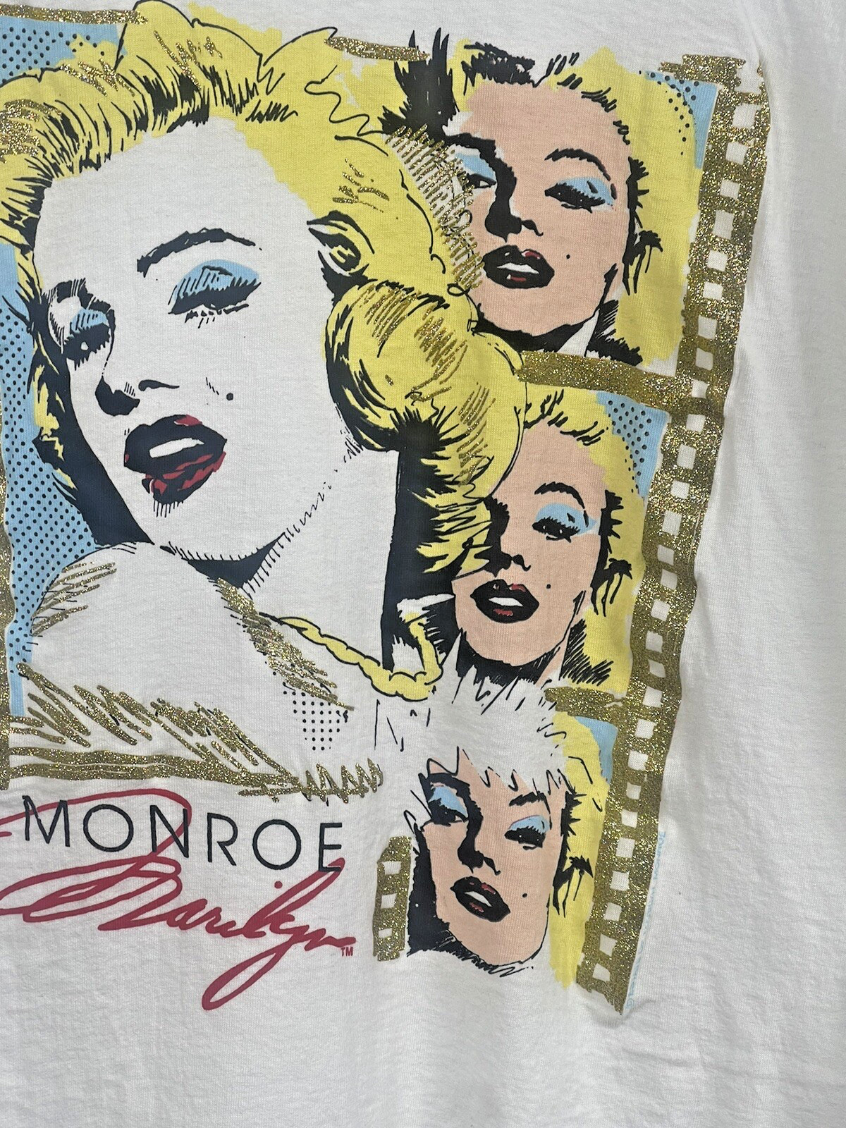 VTG Y2K US Large Diamond Dust Marilyn Monroe White Graphic T-Shirt 90’s Grunge