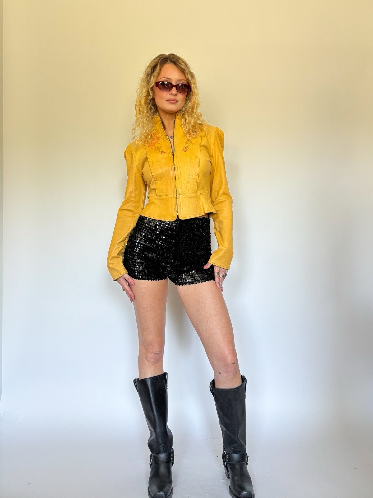 1970’s Leather Hand Painted Leather Jacket Tan Buttery Soft Women’s Zip Up VTG
