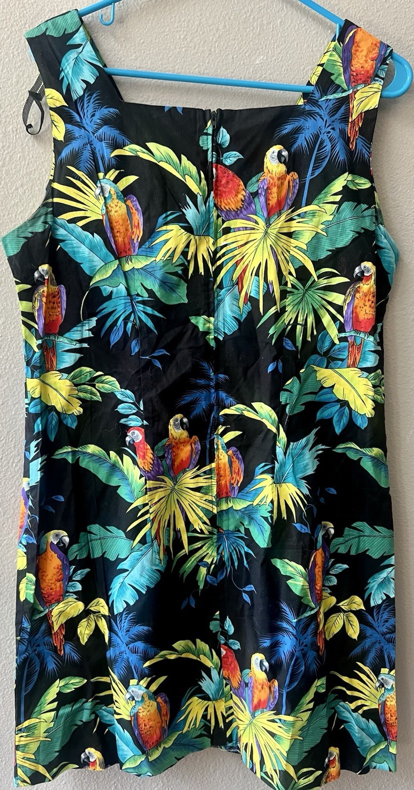 VINTAGE SHANNON MARIE HAWAII 100% COTTON TROPICAL PARROT SLEEVELESS DRESS Sz.XL*