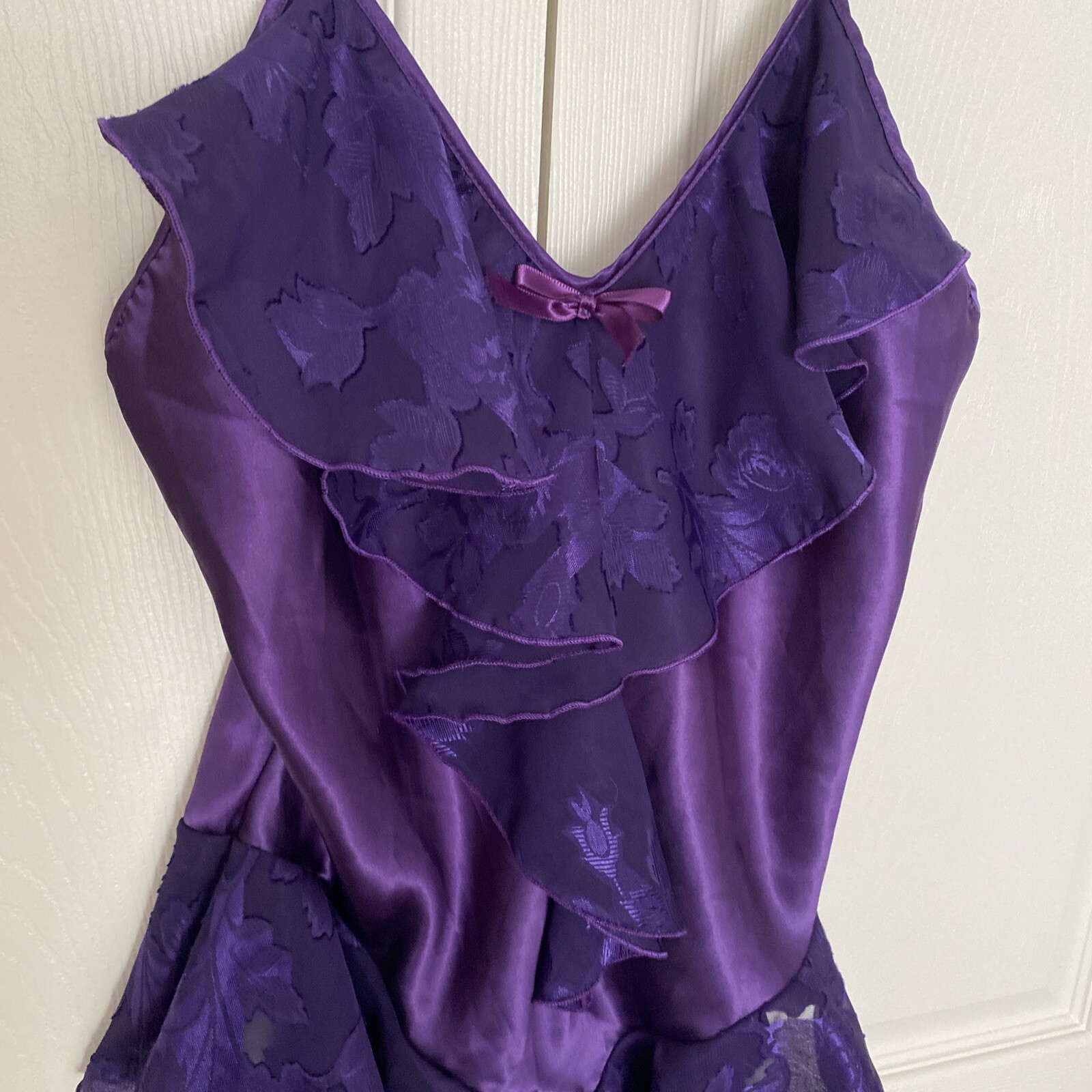 Vintage Feather Bed Intimate Purple Satin And Lace Sexy Teddy Size Small