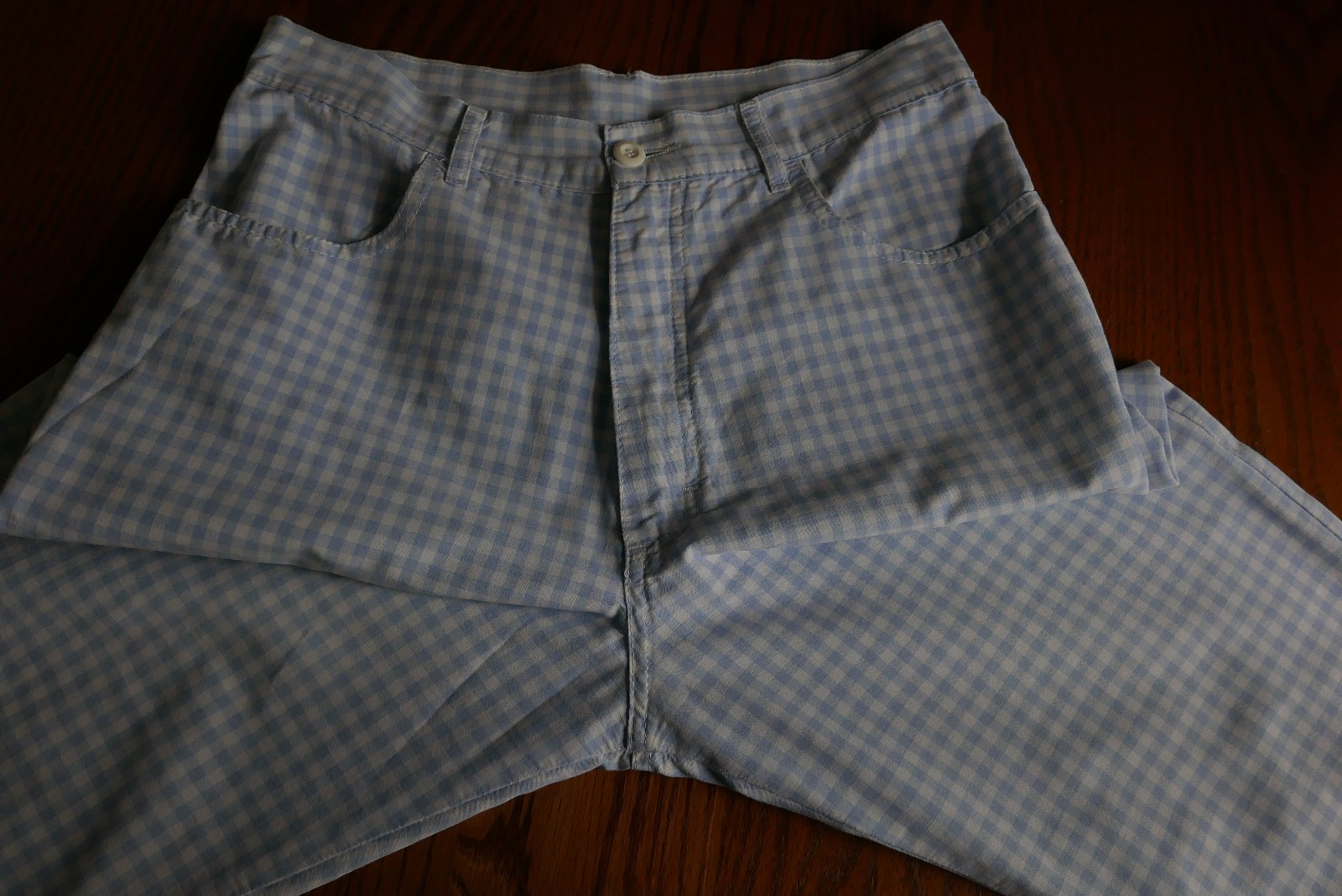 Vintage ‘90s Lee Cooper Women’s Chino Pants Blue & White Plaid 75% Cotton Size S