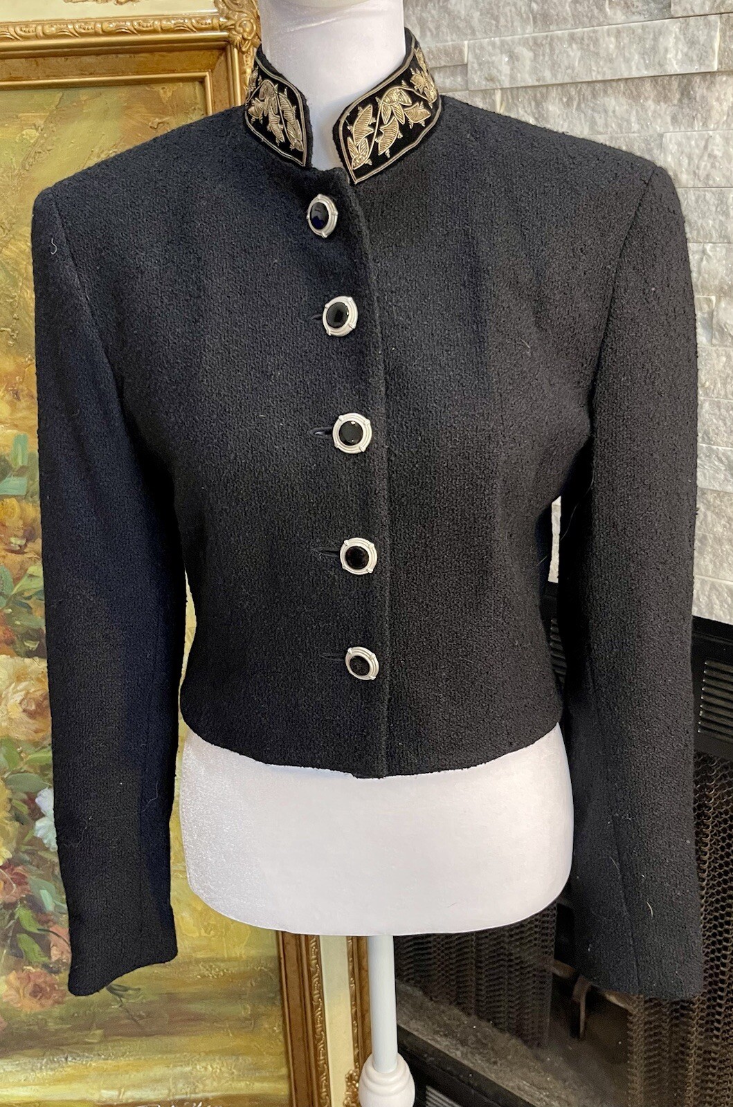Vintage TAIGA Wool Bolero Cropped Military Look Trim Collar Size 2