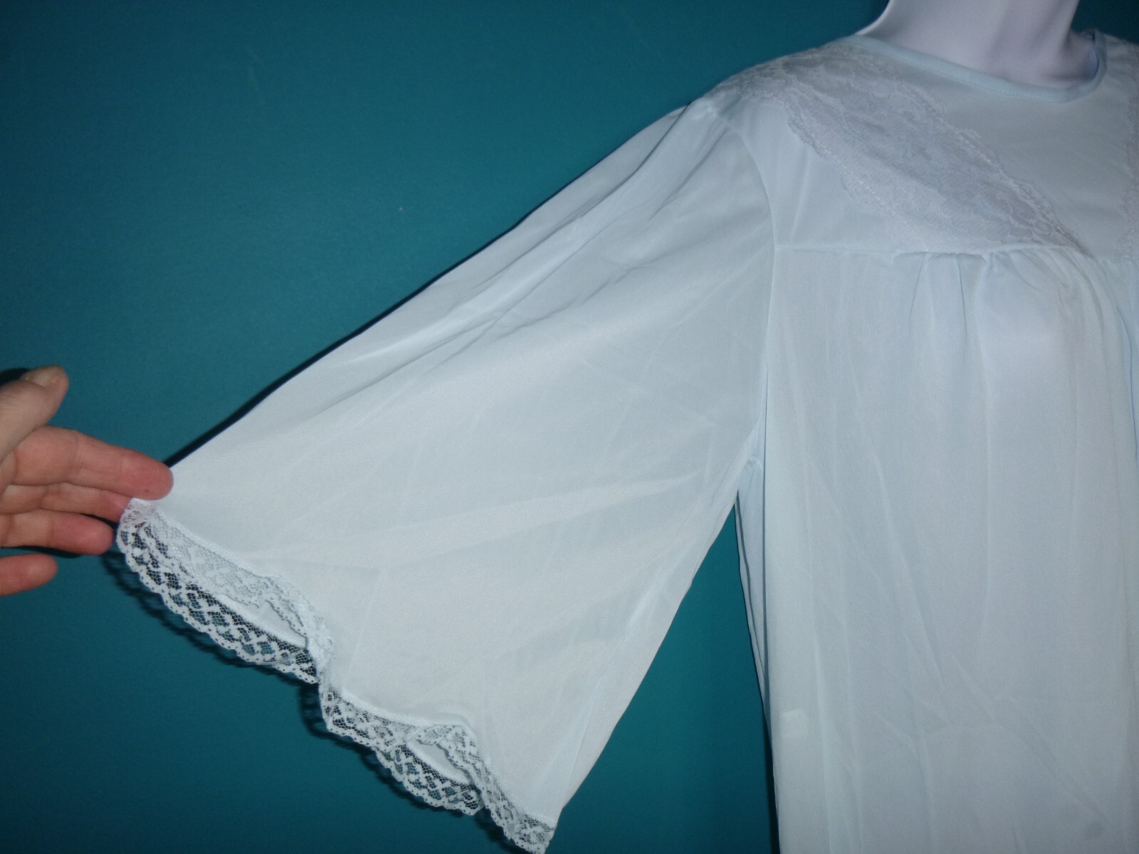 NWT Vtg Nancy King 100% Antron Nylon Hospital Nightgown Lace Trim Adaptive Sz L