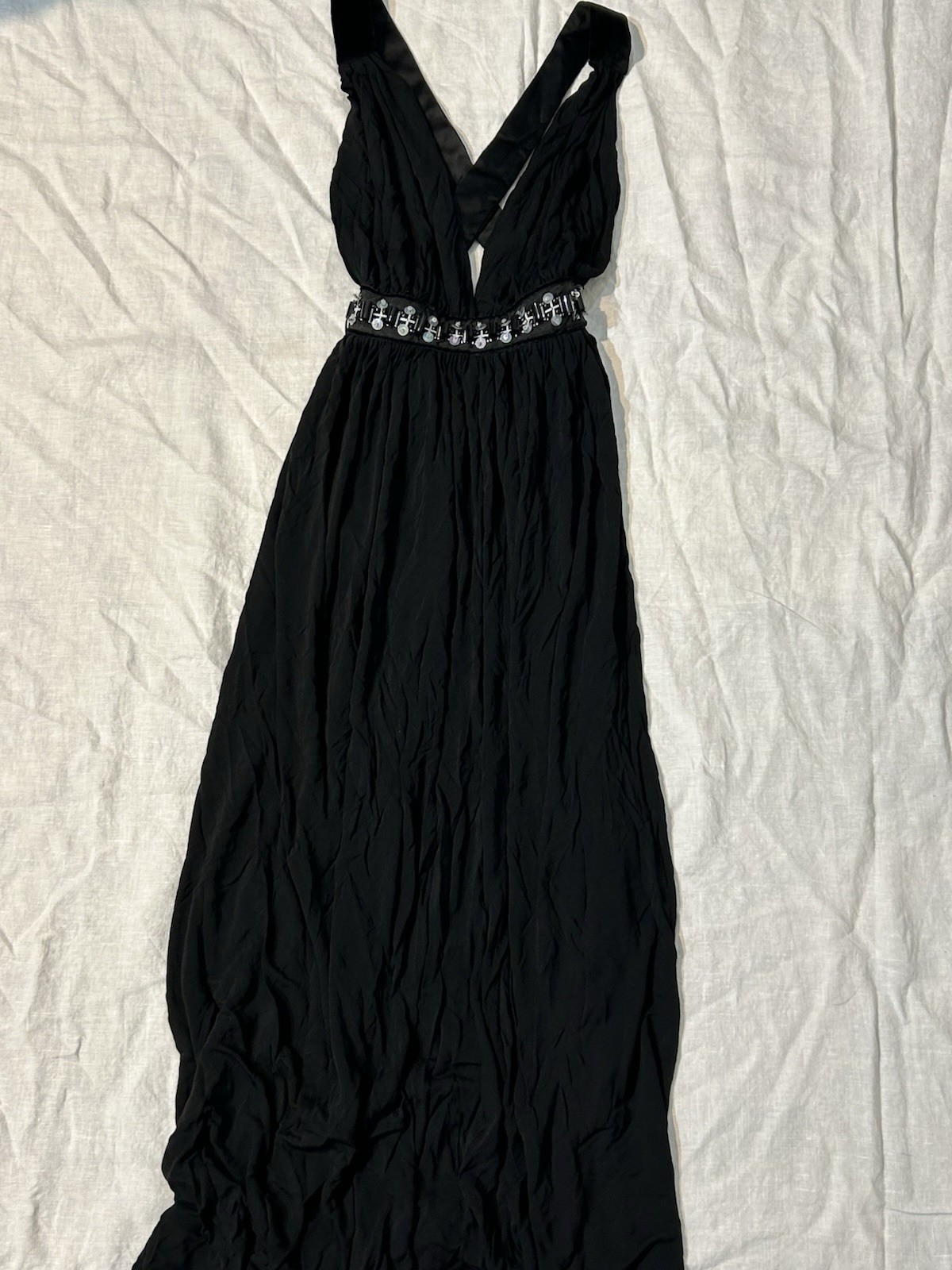 1990s Dolce & Gabbana D&G Black Plunging Sexy Beaded Sleeveless Vintage 90s Gown