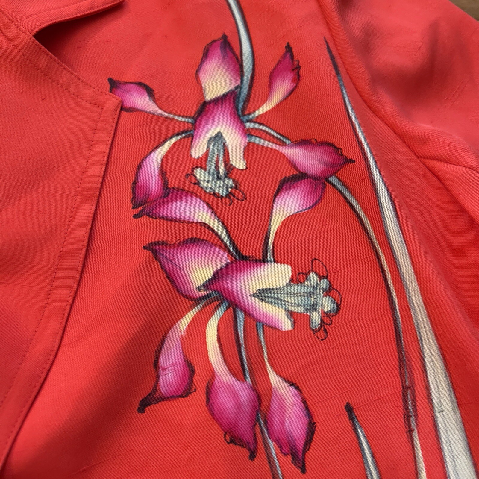 Vintage Yolanda Lorente Open Blazer Jacket 1X Floral Red Hand Painted 100% Silk